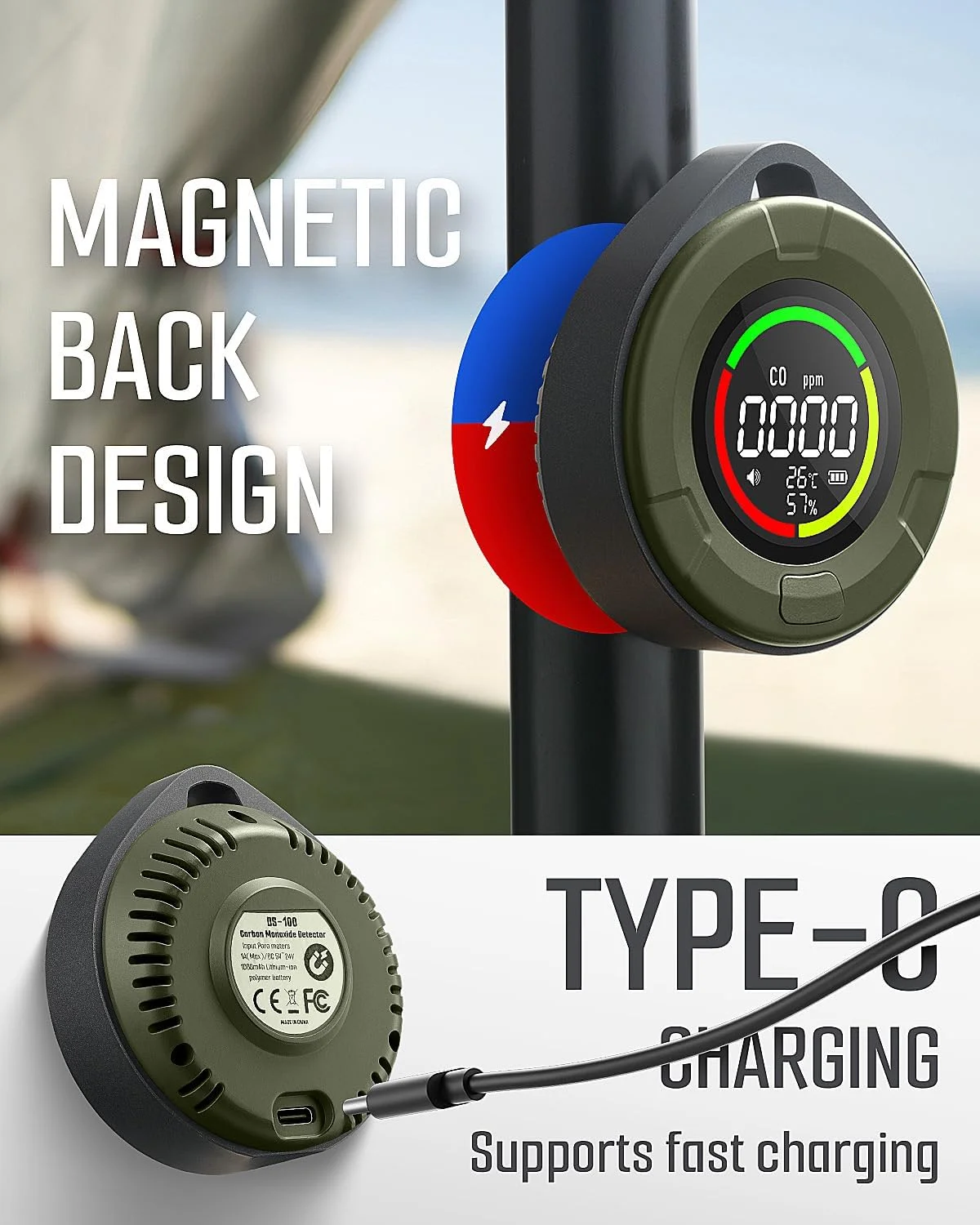 دستگاه تشخیص مونوکسید کربن قابل حمل GasDoc DS-100، دستگاه تشخیص CO سه در یک برای مسافرت و کمپینگ، دستگاه اندازه گیری CO قابل شارژ با هشدار صوتی و تصویری، آلارم برای خانه و ماشین - جنگل تاریک دستگاه تشخیص مونوکسید کربن قابل حمل GasDoc DS-100، دستگاه تشخیص CO سه در یک برای مسافرت و کمپینگ، دستگاه اندازه گیری CO قابل شارژ با هشدار صوتی و تصویری، آلارم برای خانه و ماشین - جنگل تاریک