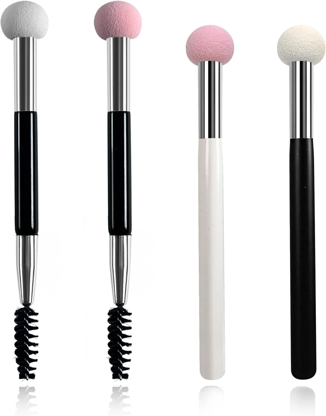 اپلیکاتور ابرو اسفنجی، 4 عدد برس پودر اسفنجی کانسیلر و کرم پودر، برس ریمل مژه و ابرو، شانه برس اسفنجی سایه چشم و ابرو