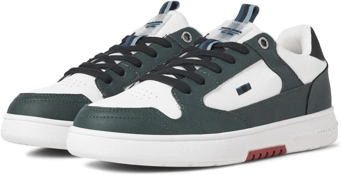 کفش کتانی مردانه Jack & Jones مدل JFWHEATH PU NOOS، سفید روشن/جزئیات: بلوک Spruce تیره، سایز 10 انگلستان، سفید روشن جزئیات بلوک Spruce تیره، سایز 44 اروپا