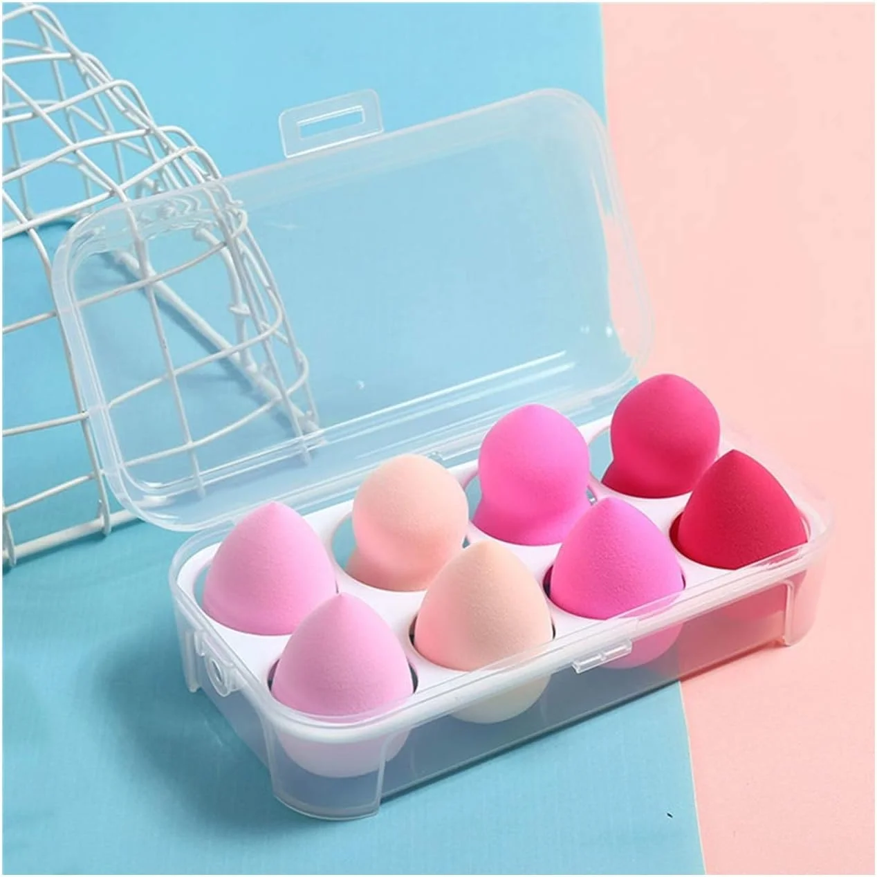 مجموعه 8 عددی اسفنج آرایشی SZ1024، اسفنج مخلوط کن کرم پودر، بی نقص برای مایع، کرم و پودر، پف چند رنگ برای استفاده خشک/مرطوب