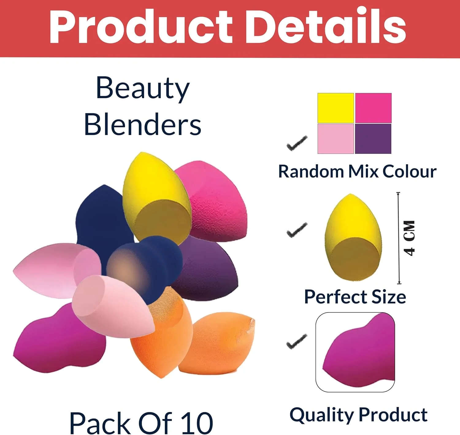 مجموعه اسفنج آرایشی تمپریا (10 عددی) با ظرف پلاستیکی - پد پودری نرم برای آرایش صورت، مناسب برای کرم پودر مایع، کرم ها، پودرها، آرایش مرطوب و خشک - چند رنگ