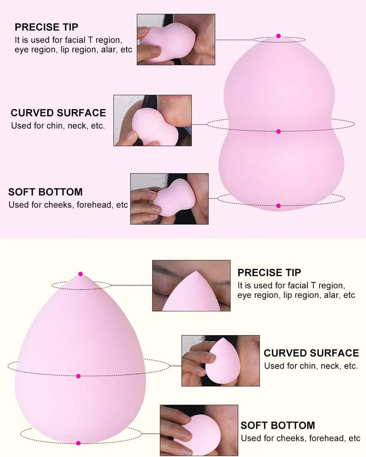 مجموعه 8 عددی اسفنج آرایشی SZ1024، اسفنج مخلوط کن کرم پودر، بی نقص برای مایع، کرم و پودر، پف چند رنگ برای استفاده خشک/مرطوب