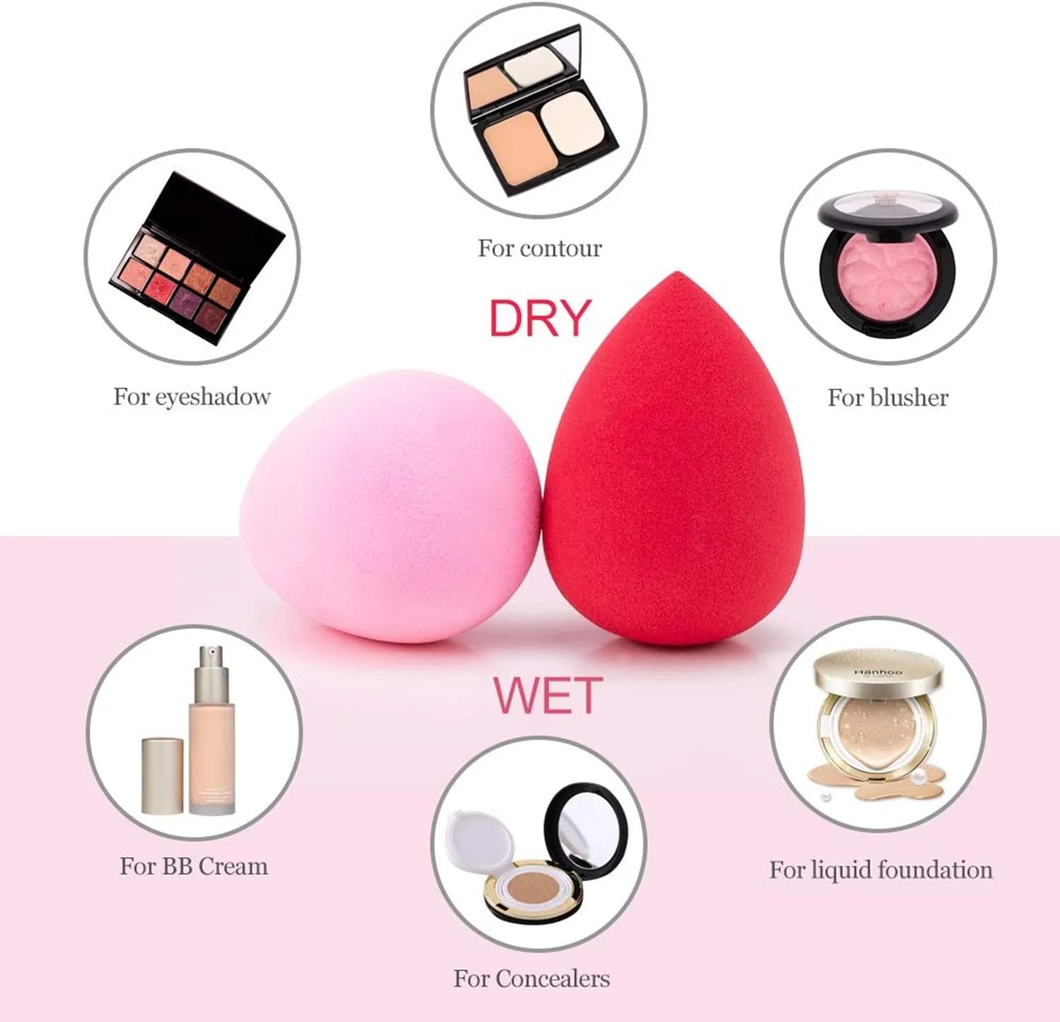 مجموعه 8 عددی اسفنج آرایشی SZ1024، اسفنج مخلوط کن کرم پودر، بی نقص برای مایع، کرم و پودر، پف چند رنگ برای استفاده خشک/مرطوب