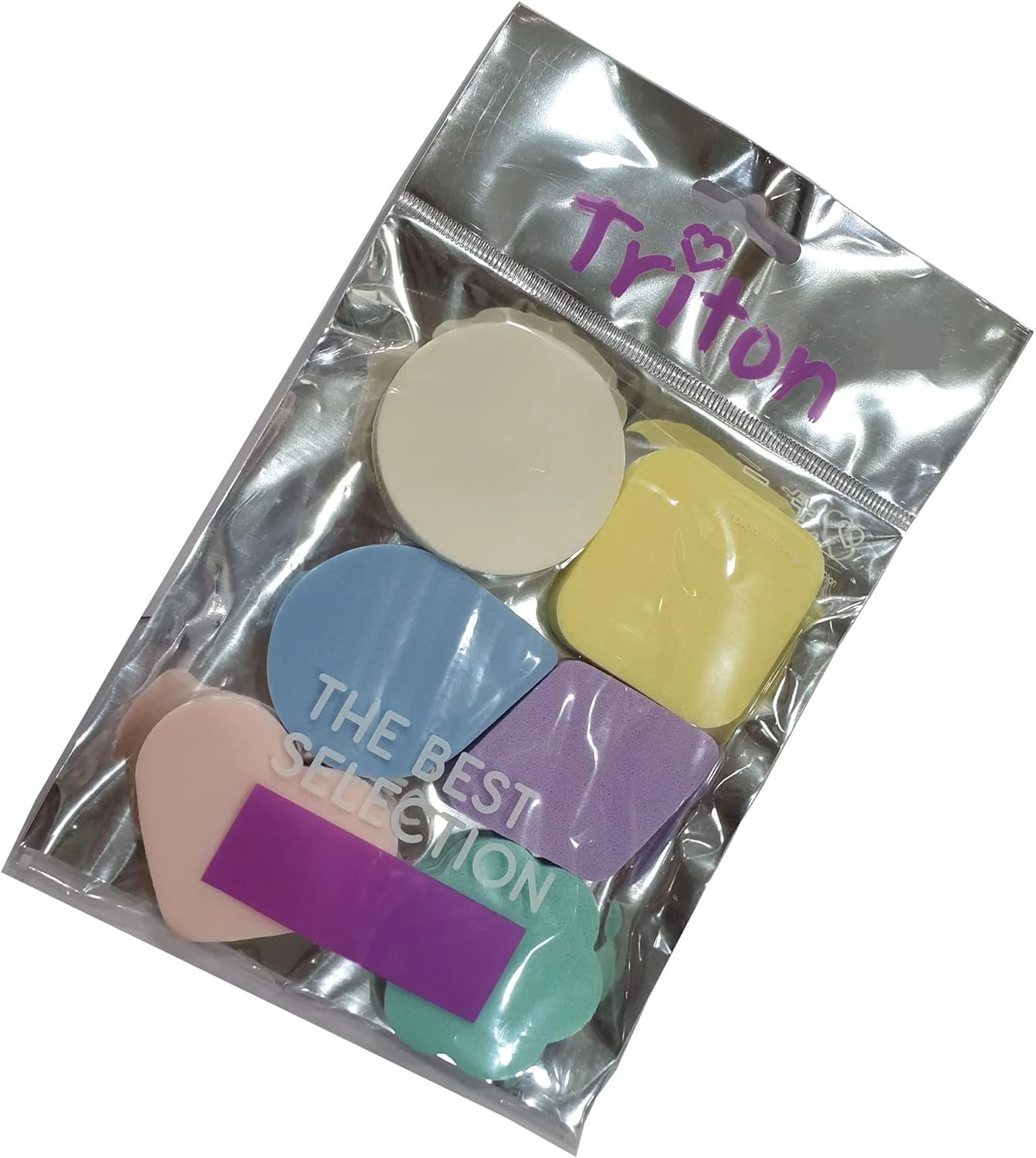 پد آرایشی چند شکلی و چند رنگی تریتون برای استفاده از پودر، کانسیلر و کرم پودر، بسته 6 عددی