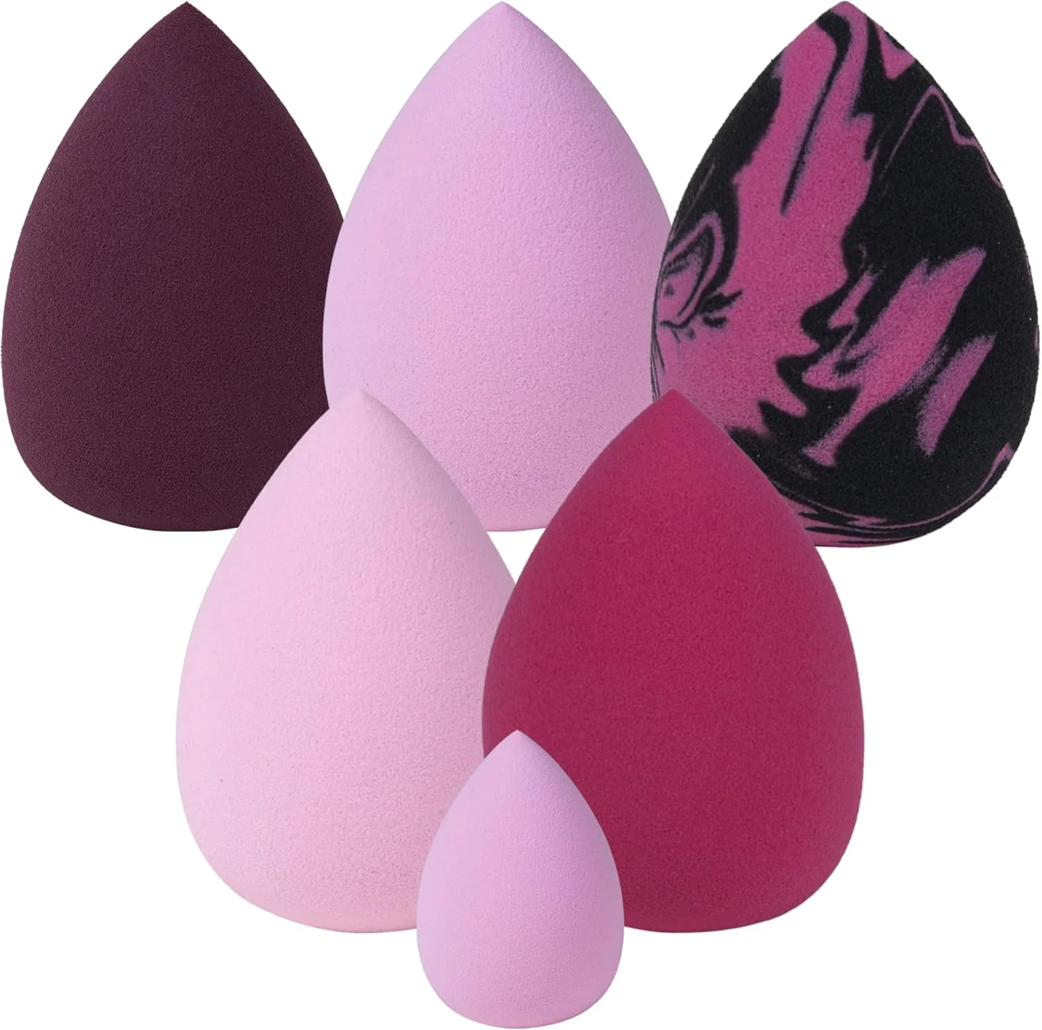 اسفنج آرایشی وقاص، 6 عددی، اسفنج های چند رنگ برای آرایش، اسفنج کانسیلر بدون لاتکس، پودر مینی فوق العاده نرم و کرم پودر مایع برای پوست بی عیب و نقص، قرمز، صورتی، بنفش