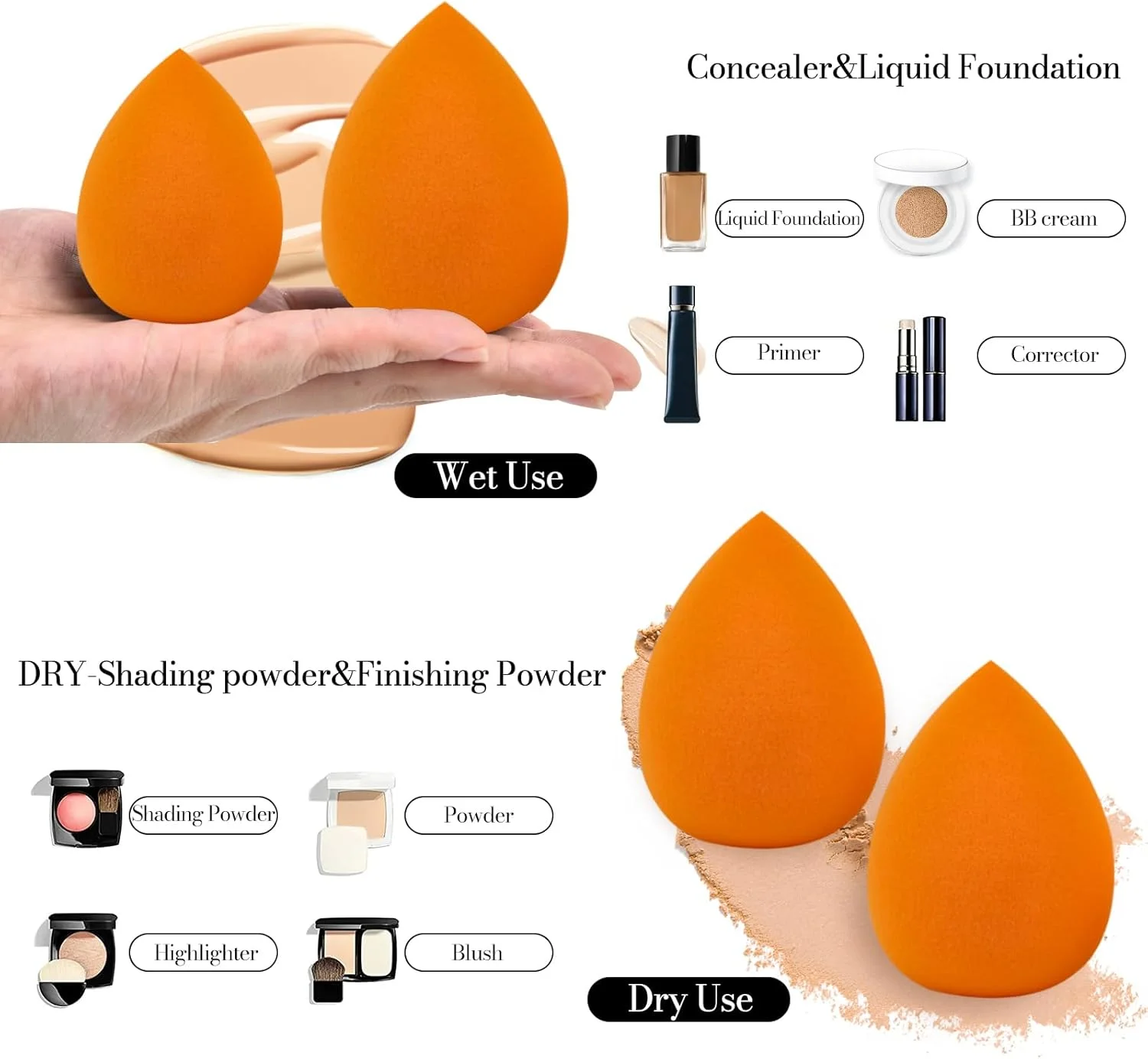 اسفنج های آرایشی VXZOHOW - بدون لاتکس، اسفنج زیبایی با کیفیت بالا برای ترکیب کرم پودر مناسب برای انواع پوست، استفاده بی نقص از مواد آرایشی مایع، کرمی و پودری (قابل استفاده خشک و مرطوب، 8 عدد، نارنجی) اسفنج های آرایشی VXZOHOW - بدون لاتکس، اسفنج زیبایی با کیفیت بالا برای ترکیب کرم پودر مناسب برای انواع پوست، استفاده بی نقص از مواد آرایشی مایع، کرمی و پودری (قابل استفاده خشک و مرطوب، 8 عدد، نارنجی)