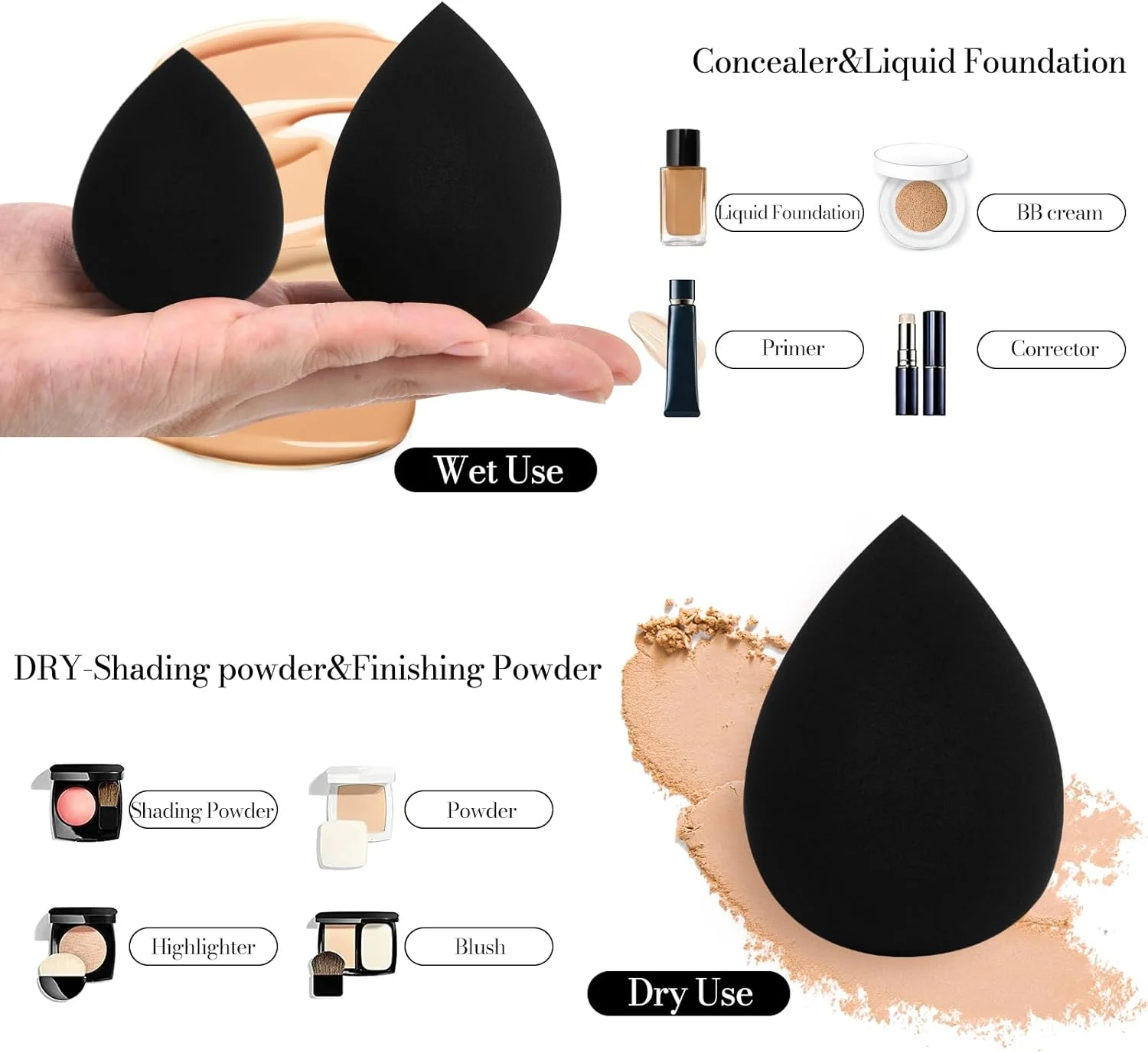 اسفنج های آرایشی VXZOHOW - بدون لاتکس، اسفنج آرایشی با کیفیت بالا برای ترکیب کرم پودر مناسب برای انواع پوست، استفاده بی نقص از آرایش مایع، کرمی و پودری (قابل استفاده خشک و مرطوب، 5 عدد، مشکی) اسفنج های آرایشی VXZOHOW - بدون لاتکس، اسفنج آرایشی با کیفیت بالا برای ترکیب کرم پودر مناسب برای انواع پوست، استفاده بی نقص از آرایش مایع، کرمی و پودری (قابل استفاده خشک و مرطوب، 5 عدد، مشکی)