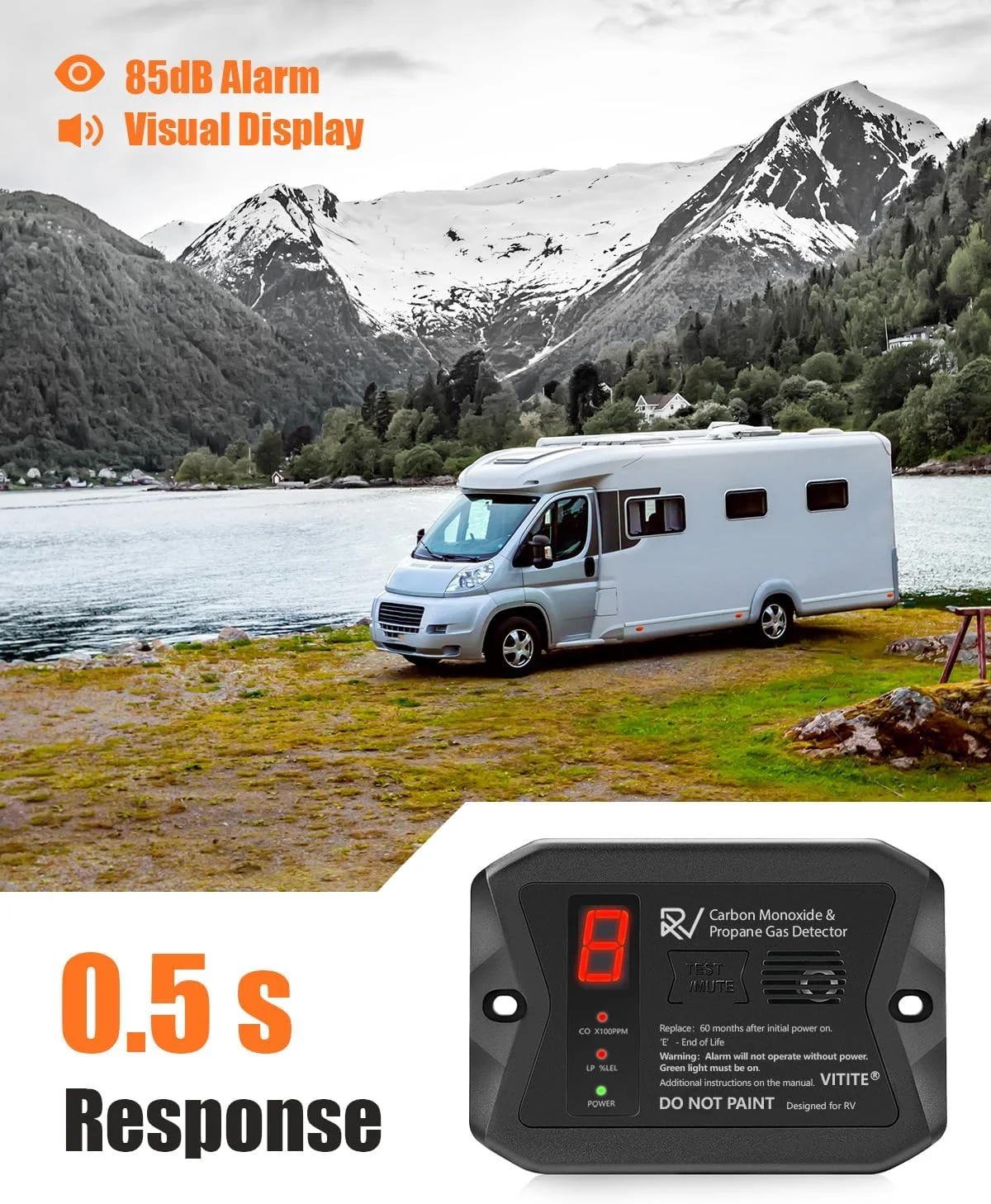 آشکارسازهای مونوکسید کربن و پروپان RV، آشکارساز مونوکسید کربن VITITE RV، سیم کشی شده - آشکارساز گاز پروپان VDC 12V RV، نصب همسطح و سطحی، با 3 براکت
