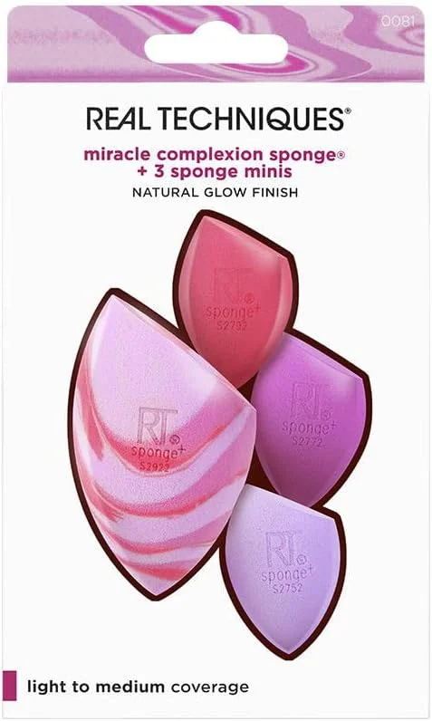 Real Techniques Berry Pop Miracle Complexion Sponge & Mini Sponges Kit, 4 Piece Set, Makeup Blending Sponges, For Foundation, Concealer, & Other Cream Products, Full Coverage, Streak Free Real Techniques Berry Pop Miracle Complexion Sponge & Mini Sponges Kit, 4 Piece Set, Makeup Blending Sponges, For Foundation, Concealer, & Other Cream Products, Full Coverage, Streak Free