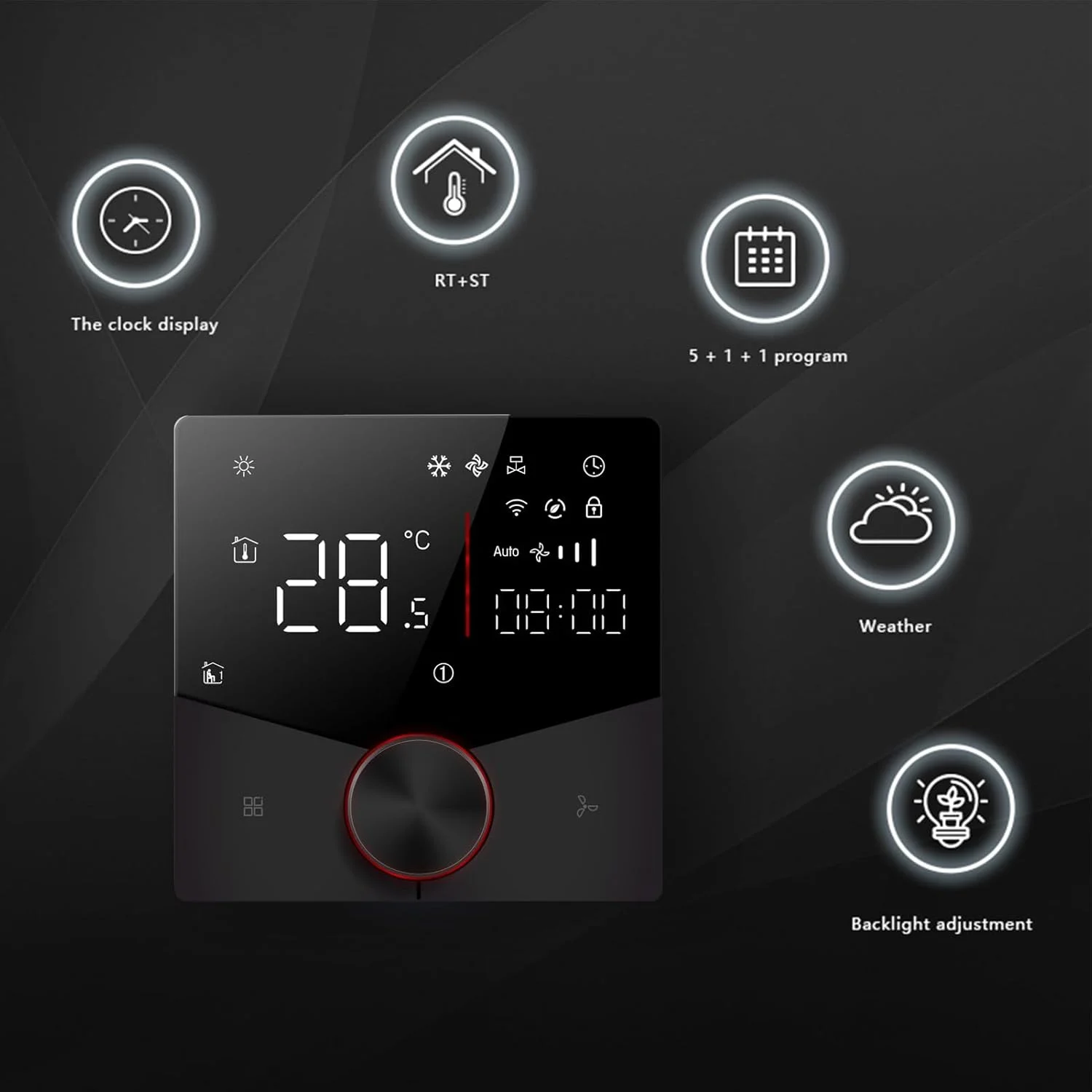 پنل کنترل تهویه مطبوع دو لوله Luocute، صفحه نمایش لمسی دیجیتال، کنترلر مرکزی HVAC قابل برنامه ریزی 7 روزه، برای اکثر محیط های نصب در سطح جهانی (مشکی) پنل کنترل تهویه مطبوع دو لوله Luocute، صفحه نمایش لمسی دیجیتال، کنترلر مرکزی HVAC قابل برنامه ریزی 7 روزه، برای اکثر محیط های نصب در سطح جهانی (مشکی)