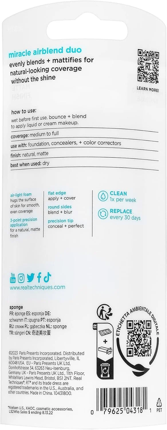 پد آرایشی ریل تکنیکز Miracle Airblend، پد ترکیب کننده آرایش مات کننده طبیعی، پوشش متوسط تا کامل، پرداخت ایربراش، آبی، 2 عدد پد آرایشی ریل تکنیکز Miracle Airblend، پد ترکیب کننده آرایش مات کننده طبیعی، پوشش متوسط تا کامل، پرداخت ایربراش، آبی، 2 عدد