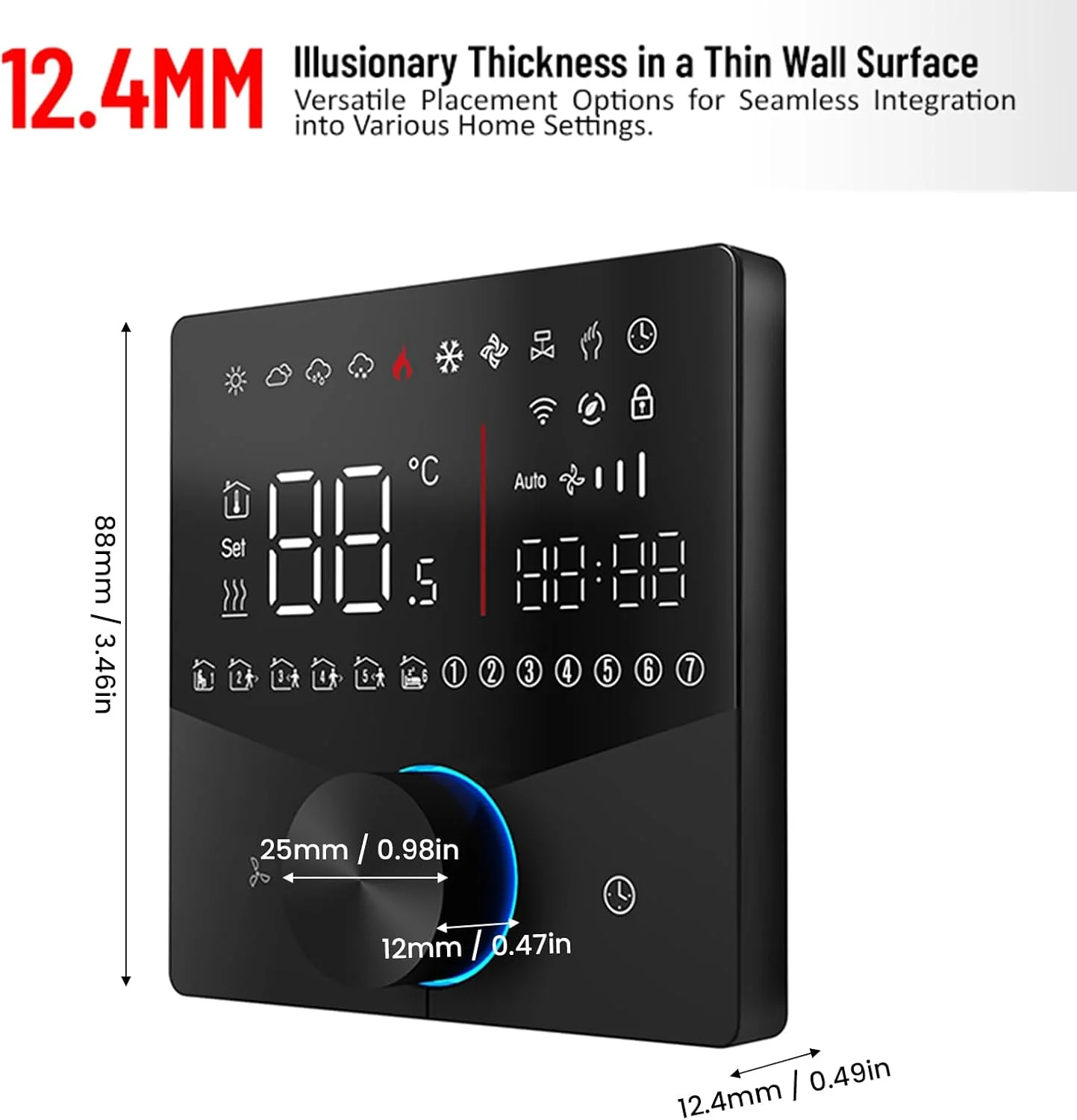 ترموستات AC، کنترلر دمای تهویه مطبوع مرکزی قابل برنامه ریزی، پنل کنترل نازک برای خانه، اداره، مراکز خرید، هتل ها (مشکی)