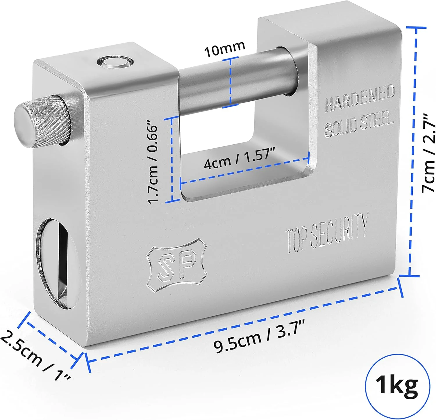 قفل سنگین ABOUT SPACE با 4 کلید - قفل فولادی سخت کاری شده 1 کیلوگرمی با سیلندر ضد دریل و ضد باز شدن و زنجیر قفل برای گاراژ، درب، کانتینر، کرکره، کمد، انبار، دروازه