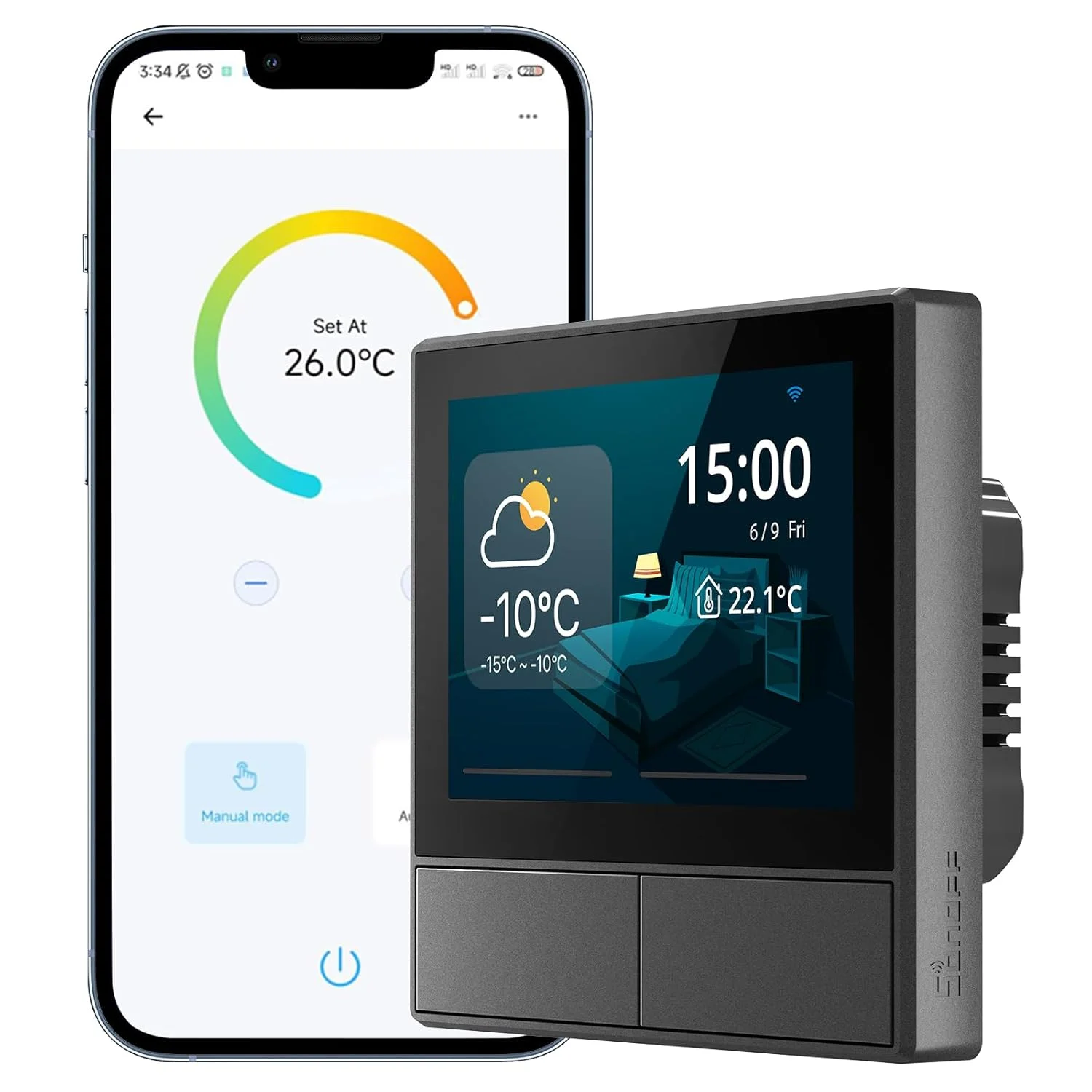 کلید دیواری هوشمند صحنه Sonoff NSPanel-EU Wi-Fi 2 Gang، پنل HMI، کنترل دمای هوشمند، نوع 86، سازگار با الکسا، آلیس و گوگل هوم، مشکی