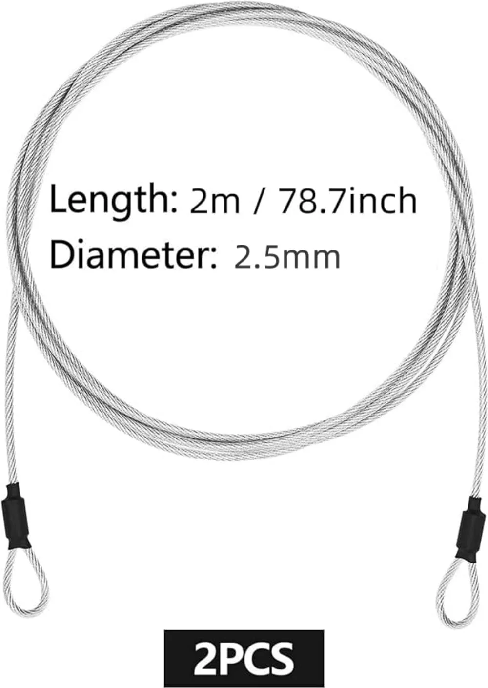 کابل قفل دوچرخه 2 عددی 2 متری 2.5 میلی متری، کابل قفل فولادی بافته شده با روکش حلقه دوبل، سیم طناب کابلی ایمنی، کابل قفل دوچرخه برای دوچرخه، مبلمان حیاط، جعبه ابزار، صندوق عقب