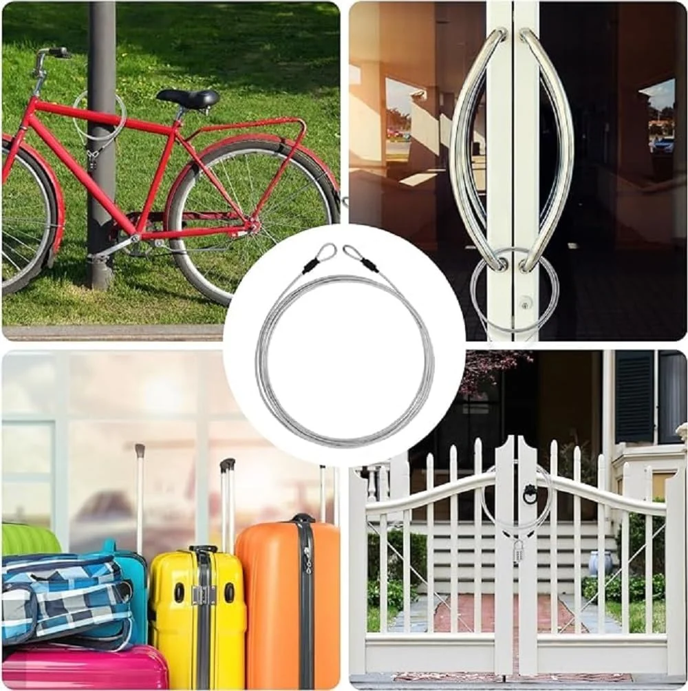 کابل قفل دوچرخه 2 عددی 2 متری 2.5 میلی متری، کابل قفل فولادی بافته شده با روکش حلقه دوبل، سیم طناب کابلی ایمنی، کابل قفل دوچرخه برای دوچرخه، مبلمان حیاط، جعبه ابزار، صندوق عقب