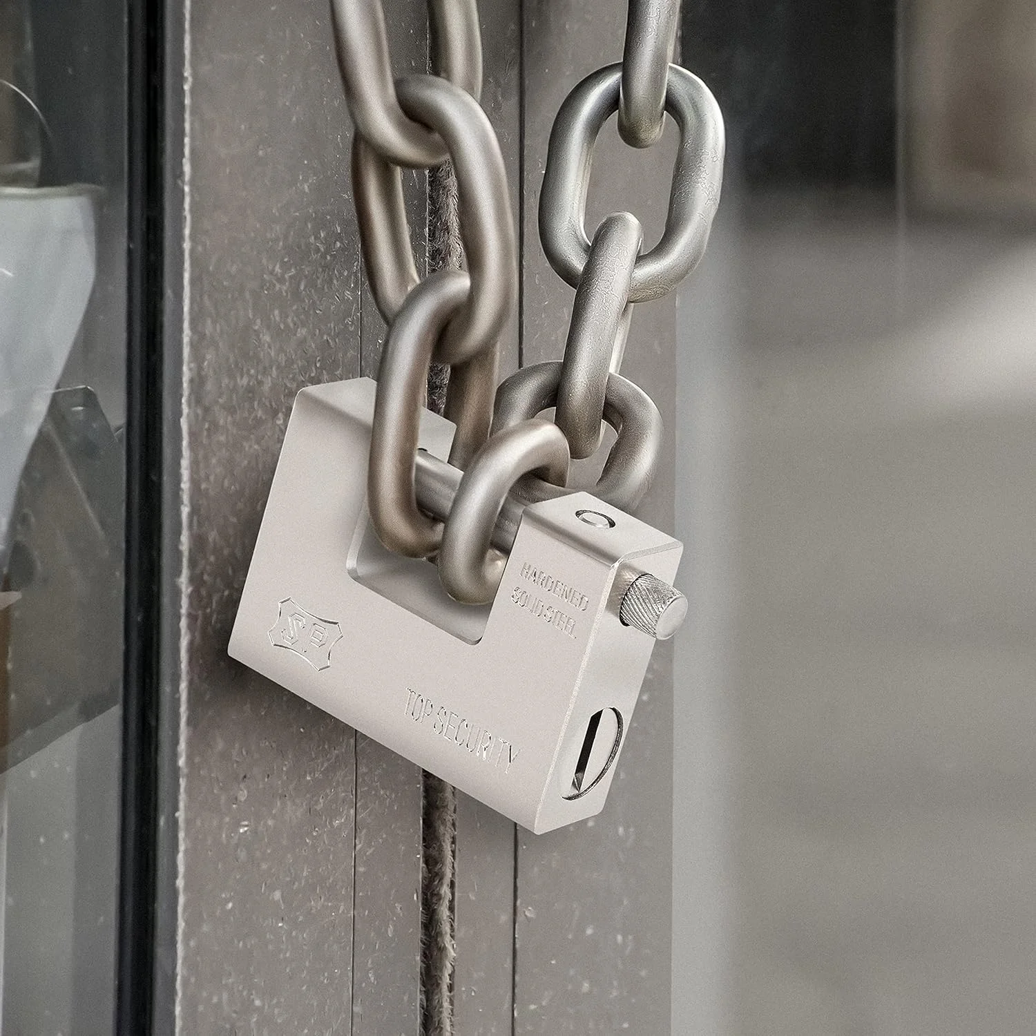 قفل سنگین ABOUT SPACE با 4 کلید - قفل فولادی سخت کاری شده 1 کیلوگرمی با سیلندر ضد دریل و ضد باز شدن و زنجیر قفل برای گاراژ، درب، کانتینر، کرکره، کمد، انبار، دروازه
