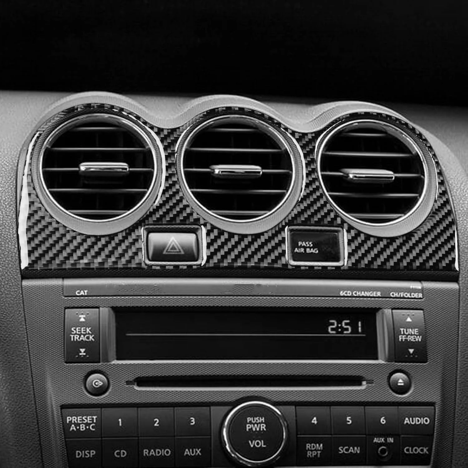 برچسب فیبر کربن 3K مشکی واقعی PJFUS برای داشبورد خودرو، دریچه تهویه مطبوع مرکزی/پنل کنترل چراغ خطر، لوازم جانبی داخلی سازگار با نیسان آلتیما/آلتیما کوپه/آلتیما هیبرید 2008 2009 2010 2011 2012 برچسب فیبر کربن 3K مشکی واقعی PJFUS برای داشبورد خودرو، دریچه تهویه مطبوع مرکزی/پنل کنترل چراغ خطر، لوازم جانبی داخلی سازگار با نیسان آلتیما/آلتیما کوپه/آلتیما هیبرید 2008 2009 2010 2011 2012