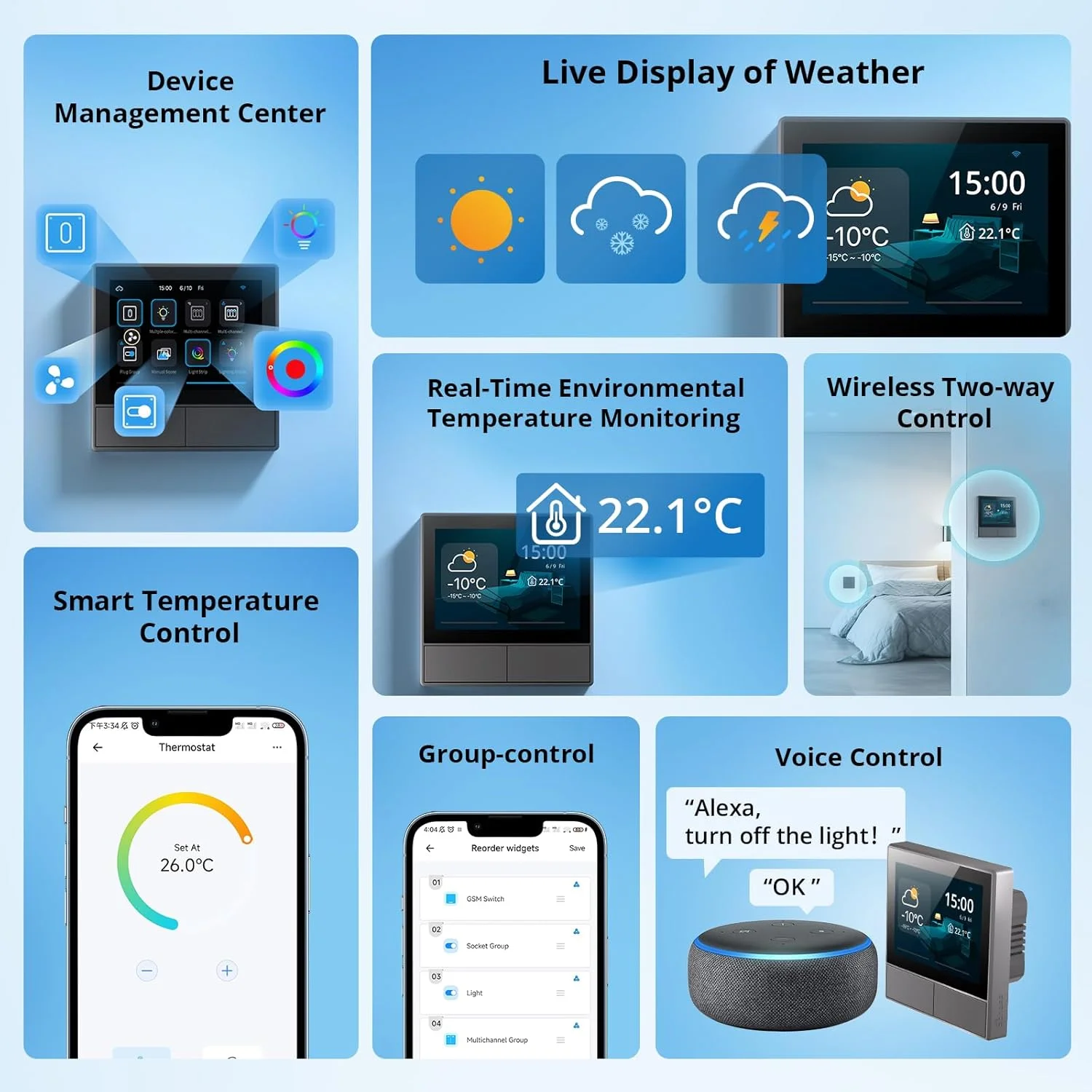 کلید دیواری هوشمند صحنه Sonoff NSPanel-EU Wi-Fi 2 Gang، پنل HMI، کنترل دمای هوشمند، نوع 86، سازگار با الکسا، آلیس و گوگل هوم، مشکی