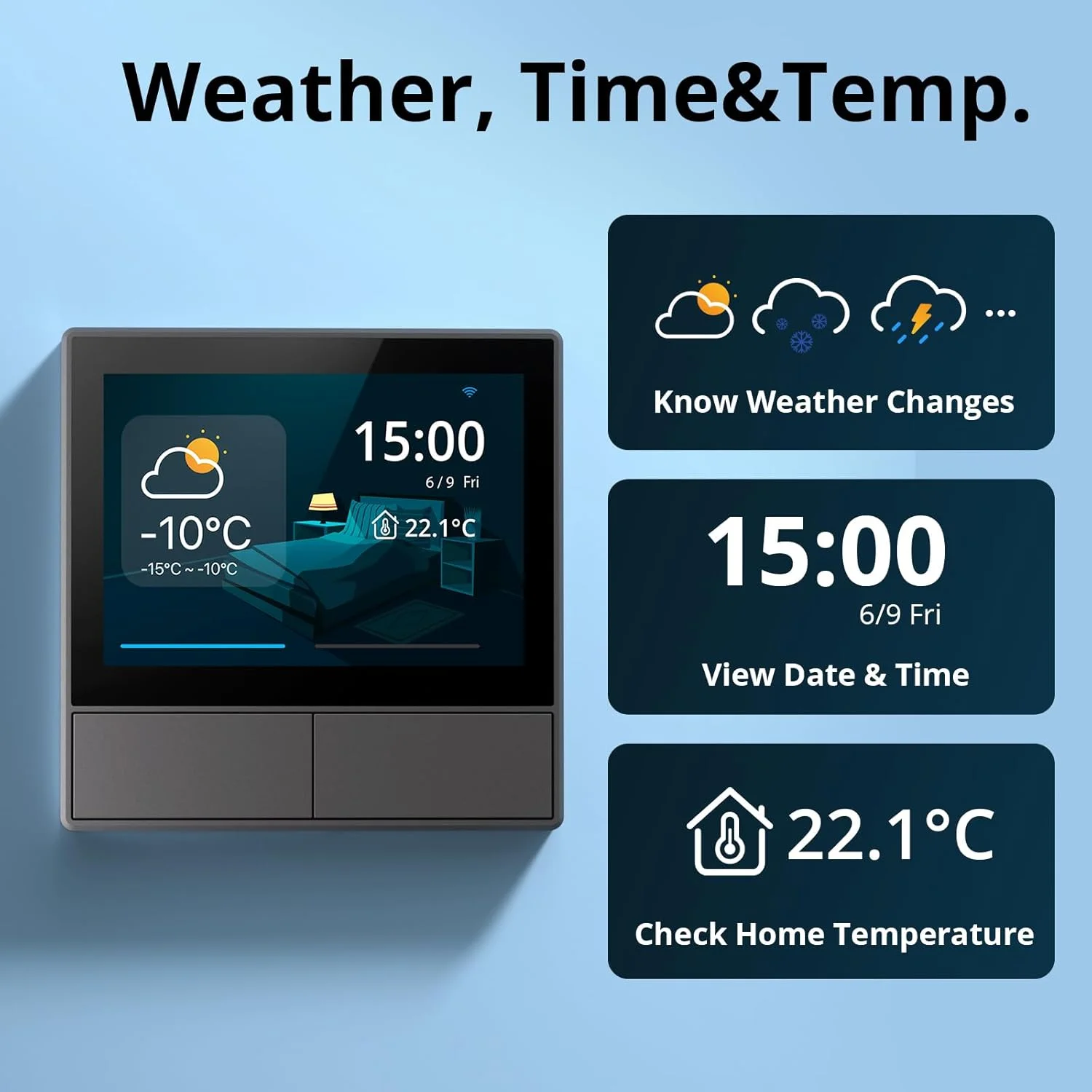 کلید دیواری هوشمند صحنه Sonoff NSPanel-EU Wi-Fi 2 Gang، پنل HMI، کنترل دمای هوشمند، نوع 86، سازگار با الکسا، آلیس و گوگل هوم، مشکی