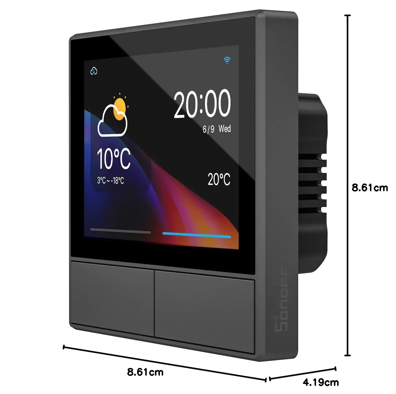 کلید دیواری هوشمند صحنه Sonoff NSPanel-EU Wi-Fi 2 Gang، پنل HMI، کنترل دمای هوشمند، نوع 86، سازگار با الکسا، آلیس و گوگل هوم، مشکی