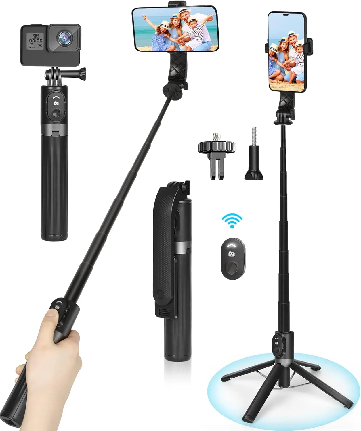Eocean Phone Tripod Selfie Stick with Remote, Portable iPhone Tripod for Travel/Video Recording, Mobile Tripod Stand Expandable Height from 22cm to 140cm.