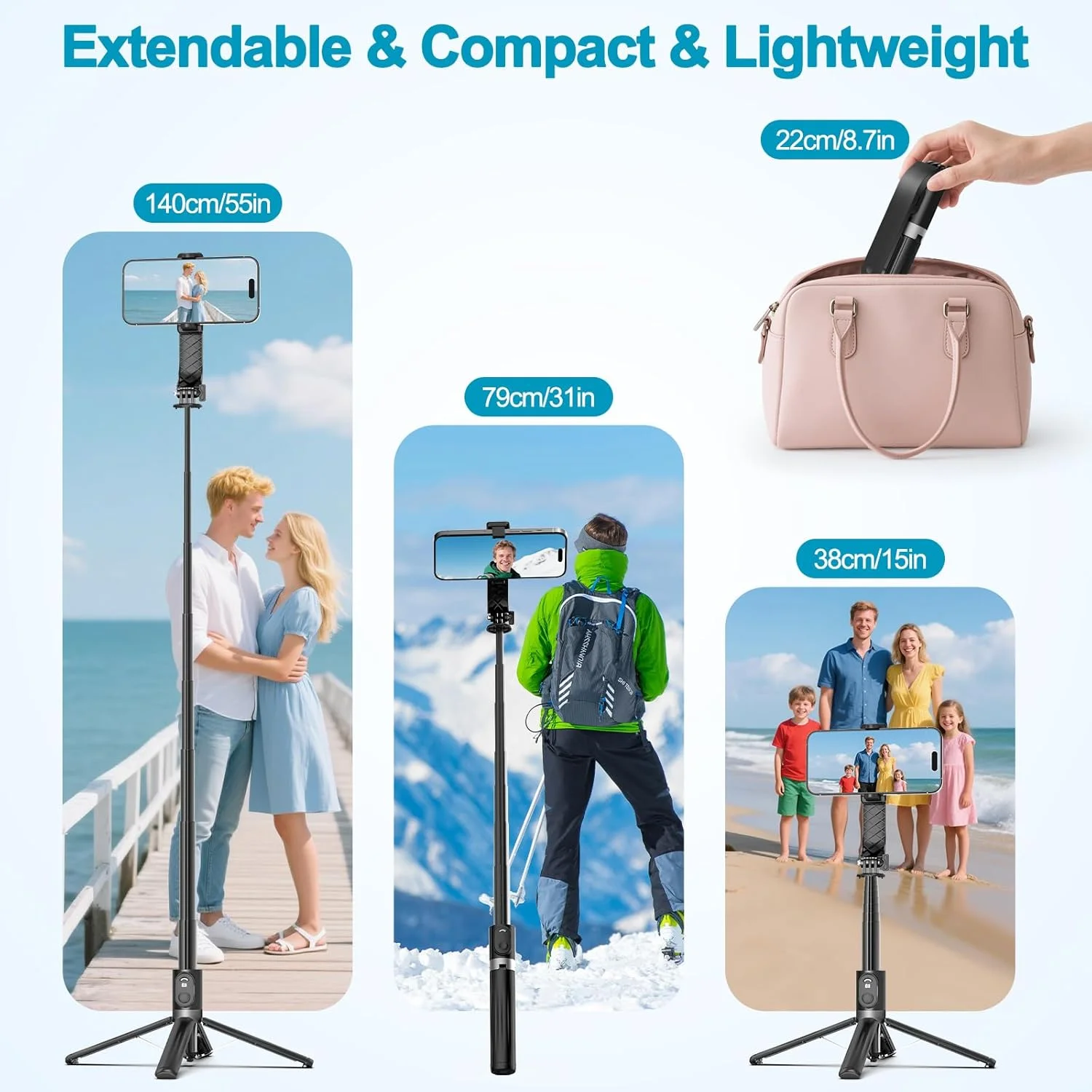 Eocean Phone Tripod Selfie Stick with Remote, Portable iPhone Tripod for Travel/Video Recording, Mobile Tripod Stand Expandable Height from 22cm to 140cm. Eocean Phone Tripod Selfie Stick with Remote, Portable iPhone Tripod for Travel/Video Recording, Mobile Tripod Stand Expandable Height from 22cm to 140cm.
