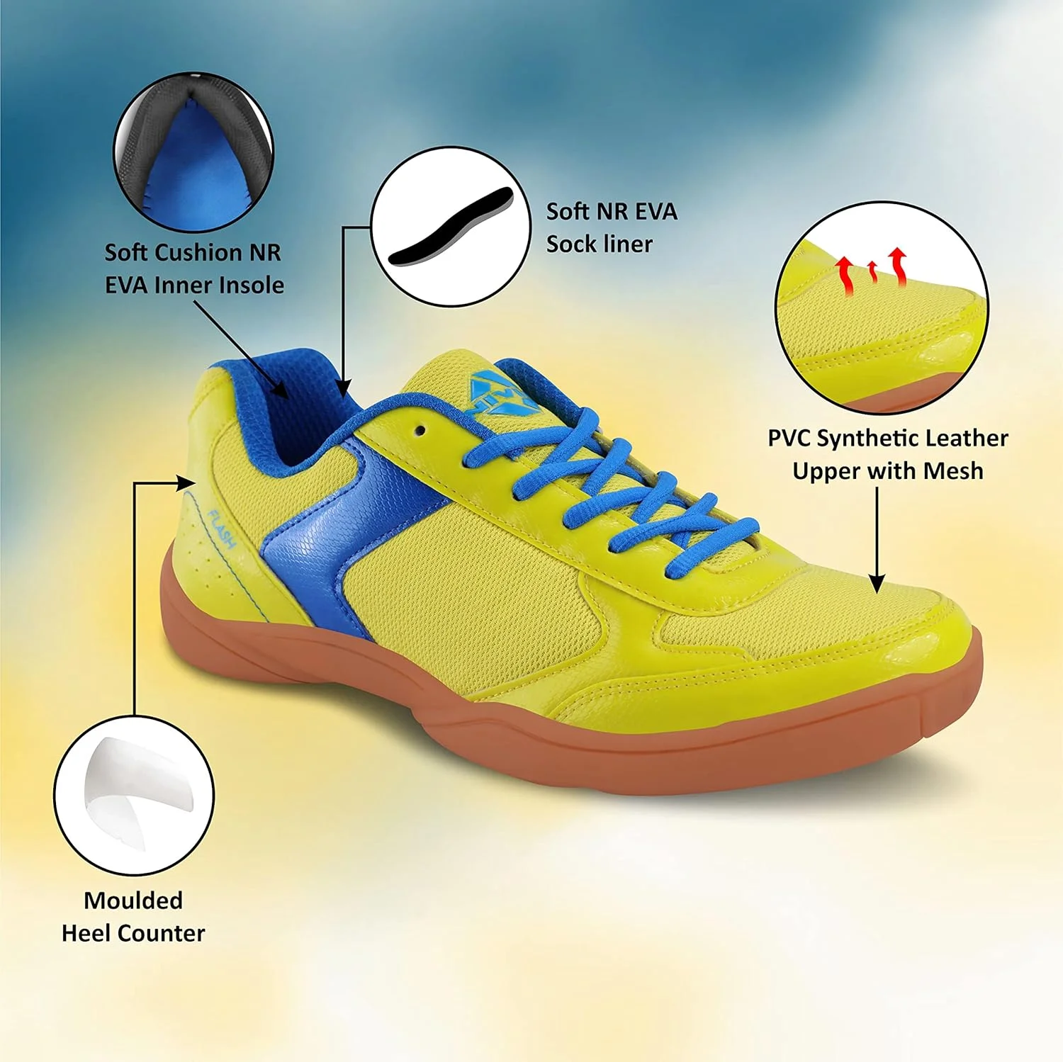 کفش بدمینتون مردانه نیویا آستر فلش سایز 8 (زرد/آبی آستر)