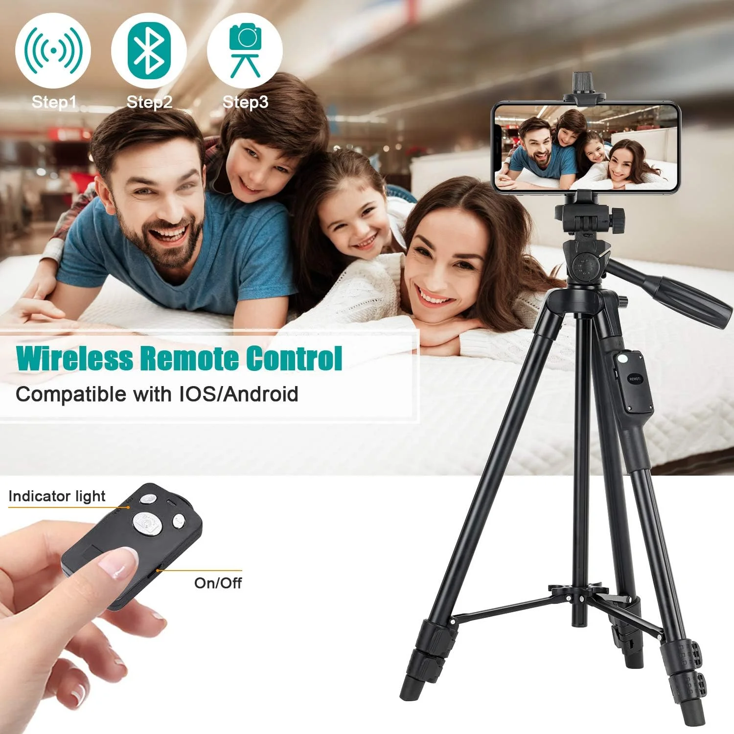 سه پایه 50 اینچی آلومینیومی، سه پایه فیلمبرداری برای تلفن همراه، دوربین، سه پایه جهانی با ریموت کنترل بی سیم، سازگار با آیفون Xs/Xr/X/8/8 Plus/Samsung Galaxy/Google/GoPro Hero سه پایه 50 اینچی آلومینیومی، سه پایه فیلمبرداری برای تلفن همراه، دوربین، سه پایه جهانی با ریموت کنترل بی سیم، سازگار با آیفون Xs/Xr/X/8/8 Plus/Samsung Galaxy/Google/GoPro Hero