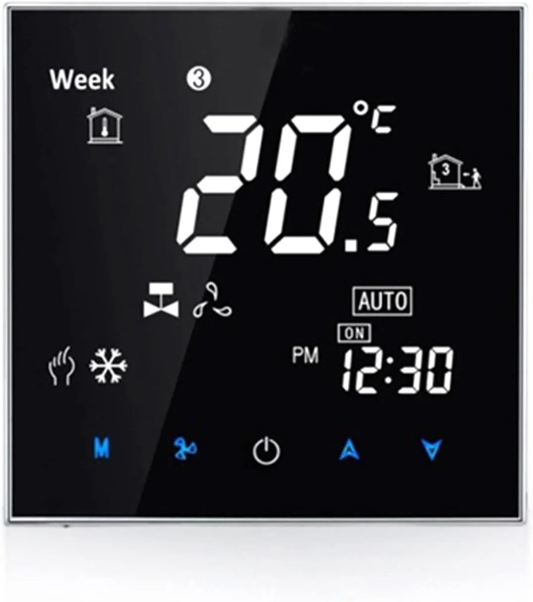 پنل کنترل دما JIKWME ترموستات هوشمند تهویه مطبوع مرکزی Tuya کنترلر دما صرفه جویی در انرژی بی سیم (مشکی)