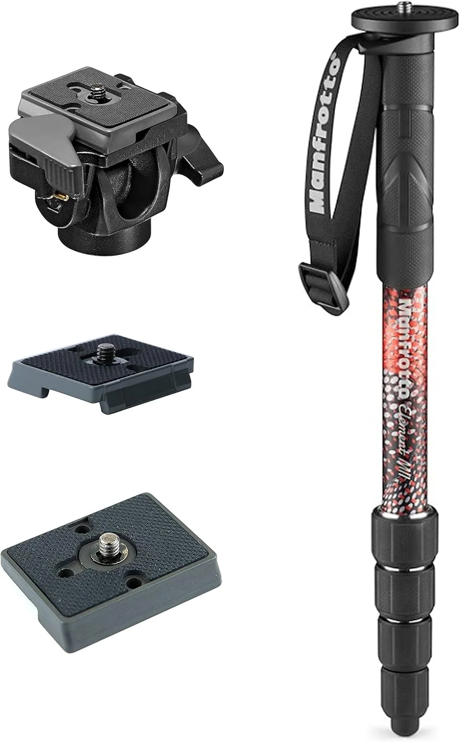 تک پایه 5 قسمتی Manfrotto Element MII (قرمز) - هد گردان تک پایه Manfrotto 234RC – همراه با یک صفحه رهاسازی سریع جایگزین ZAYKiR
