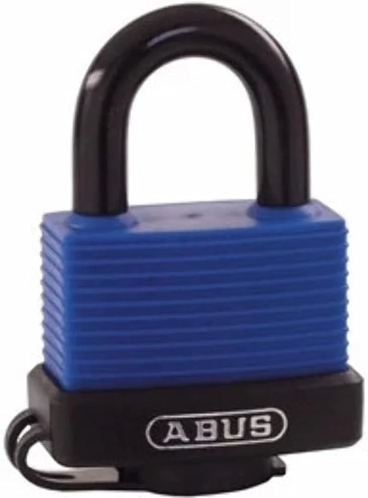قفل آویز برنجی ضد آب ABUS Aqua Safe 70IB/45 - مقاوم در برابر آب و هوا - حلقه فولادی ضد زنگ برای محافظت بیشتر در برابر خوردگی - پوشش پلاستیکی - سطح امنیت ABUS 5