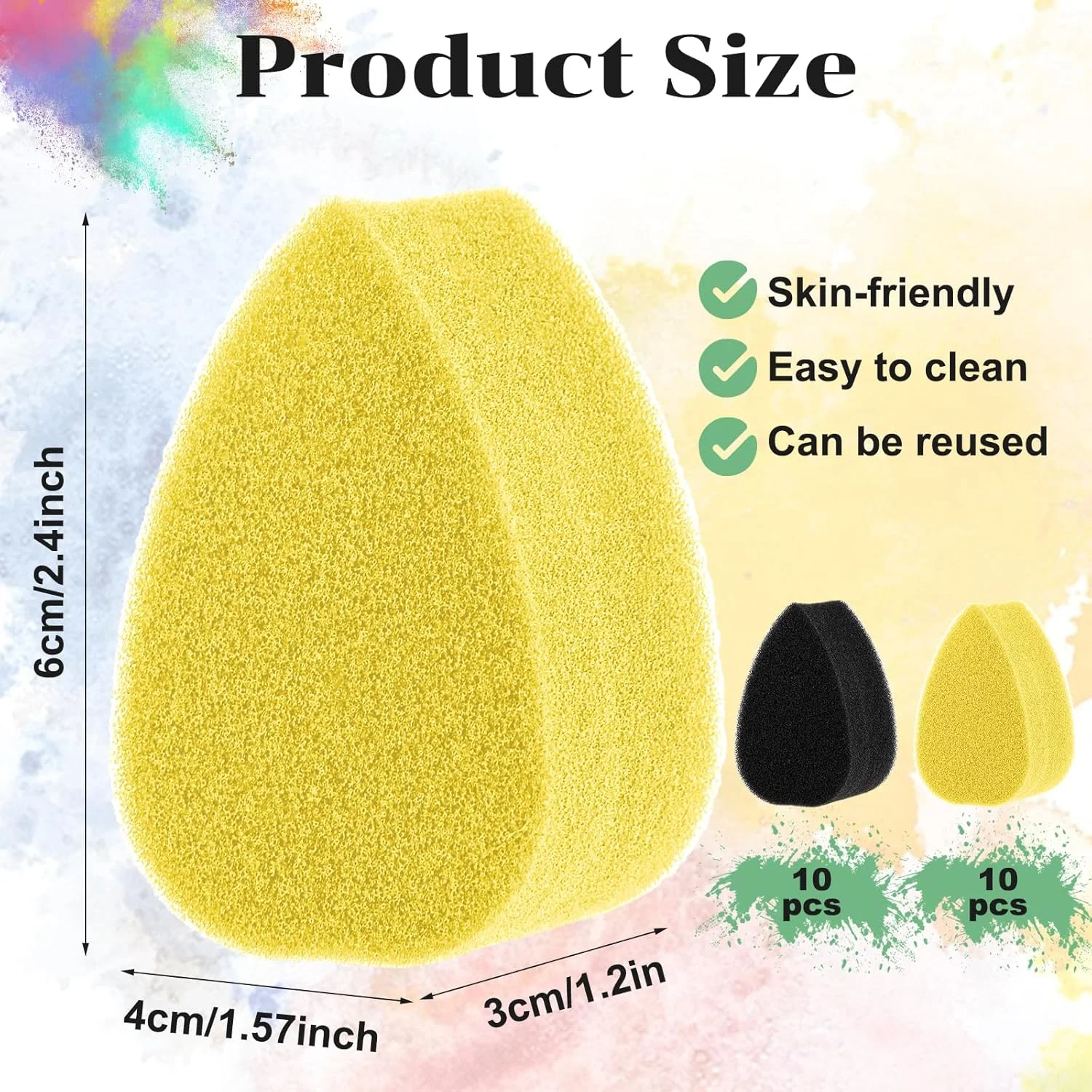 پدهای آرایشی WY LIGHTING LEVEL 20 عددی، پد نرم رنگ آمیزی بدن، پد رنگ صورت قابل استفاده مجدد، پد آرایشی متراکم، پد گلبرگ قطره ای برای کرم، کانسیلر و آثار هنری