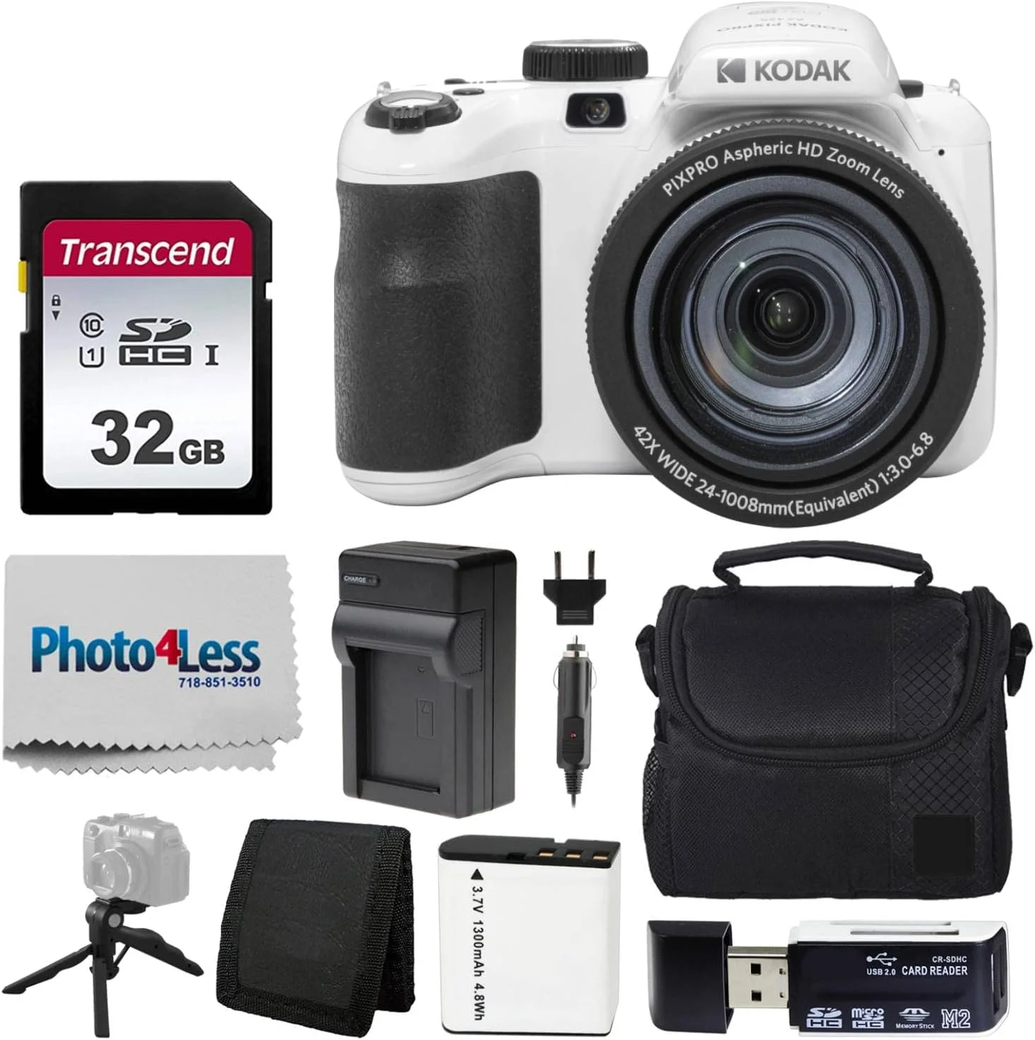 دوربین دیجیتال Kodak PIXPRO AZ425 + کارت حافظه 32 گیگابایتی + کیف دوربین (مشکی) + باتری + شارژر + کارت خوان USB + سه پایه رومیزی + لوازم جانبی (سفید) دوربین دیجیتال Kodak PIXPRO AZ425 + کارت حافظه 32 گیگابایتی + کیف دوربین (مشکی) + باتری + شارژر + کارت خوان USB + سه پایه رومیزی + لوازم جانبی (سفید)
