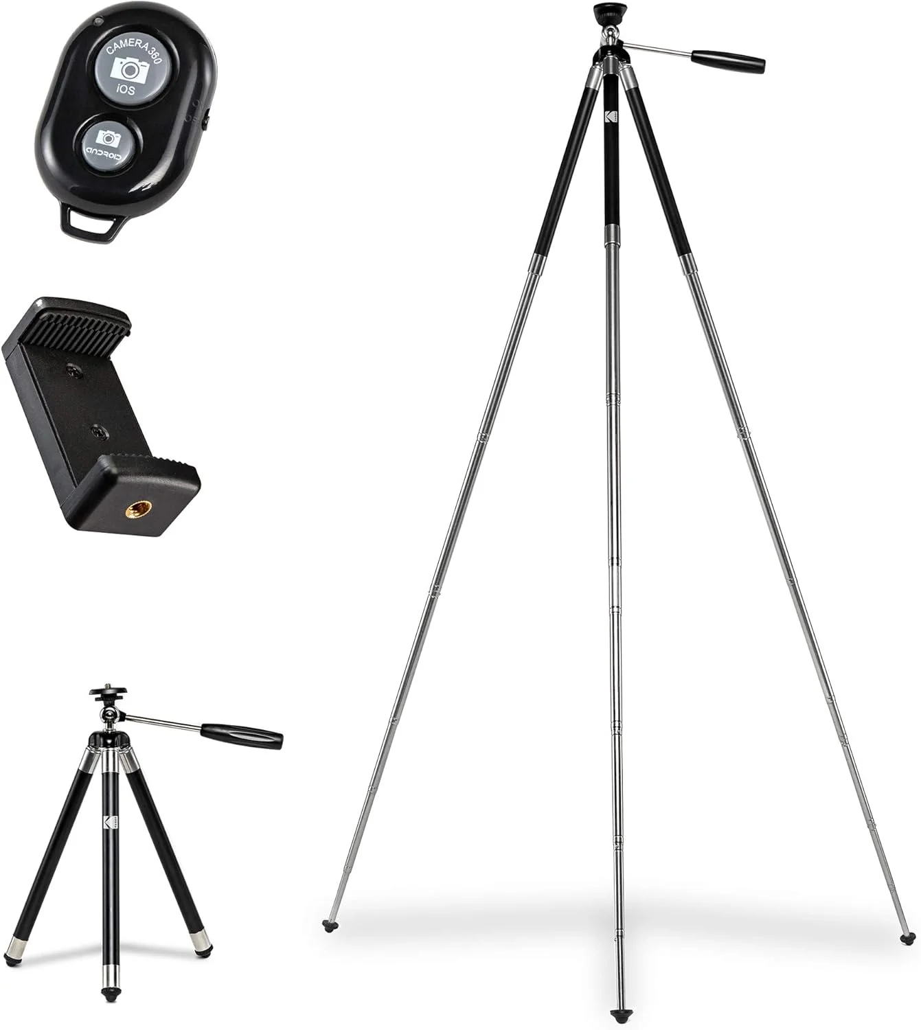 سه پایه 42 اینچی KODAK PhotoGear | سه پایه آلومینیومی استیل 8 قسمتی با ریموت بلوتوثی، تنظیم ارتفاع قفل پا تلسکوپی، هد توپی 360 درجه، پایه های لاستیکی، آداپتور تلفن هوشمند و کیف حمل سه پایه 42 اینچی KODAK PhotoGear | سه پایه آلومینیومی استیل 8 قسمتی با ریموت بلوتوثی، تنظیم ارتفاع قفل پا تلسکوپی، هد توپی 360 درجه، پایه های لاستیکی، آداپتور تلفن هوشمند و کیف حمل