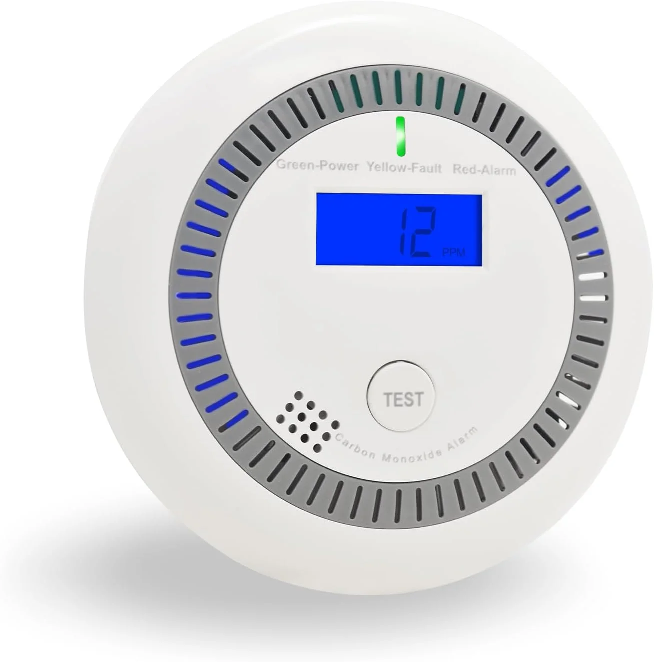 آشکارساز مونوکسید کربن، آلارم مونوکسید کربن با نمایشگر LED و آلارم صوتی، مانیتور آلارم CO با باتری و دکمه تست برای خانه، مطابق با استاندارد EN 50291