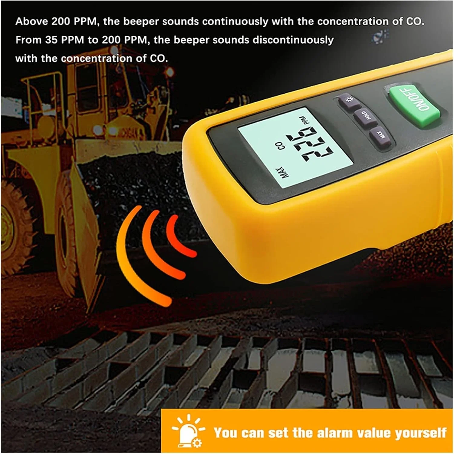 دستگاه تشخیص مونوکسید کربن دیجیتال قابل حمل با دقت بالا، تستر گاز CO، آلارم صوتی 1000PPM برای ابزارهای داخلی و خارجی