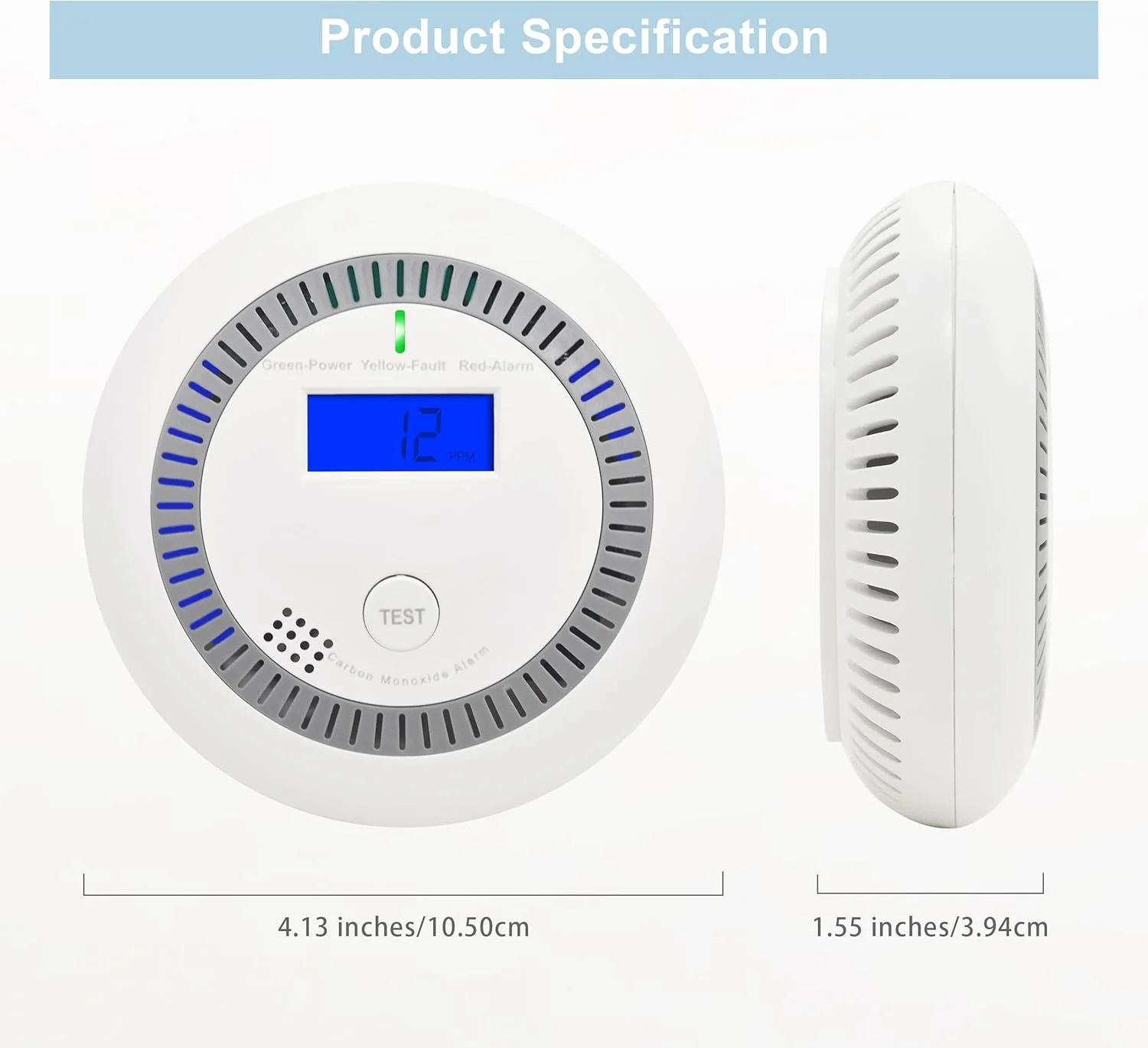 آشکارساز مونوکسید کربن، آلارم مونوکسید کربن با نمایشگر LED و آلارم صوتی، مانیتور آلارم CO با باتری و دکمه تست برای خانه، مطابق با استاندارد EN 50291