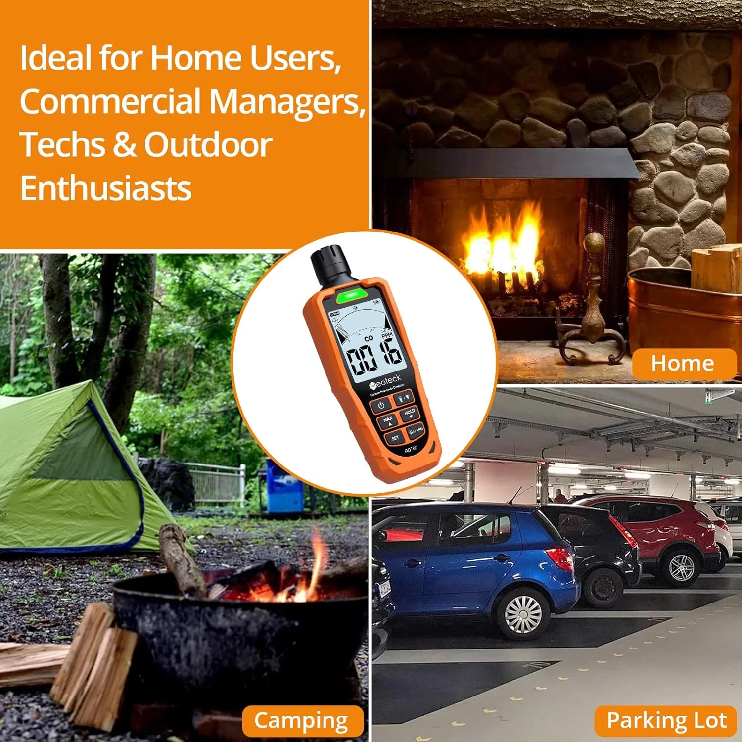 آشکارساز مونوکسید کربن، سنسور بریتانیایی 0.35 ثانیه، CO متر قابل شارژ 0-1000PPM با آلارم های صوتی و بصری، LCD با نور پس زمینه برای خانه، مسافرت، صنعت