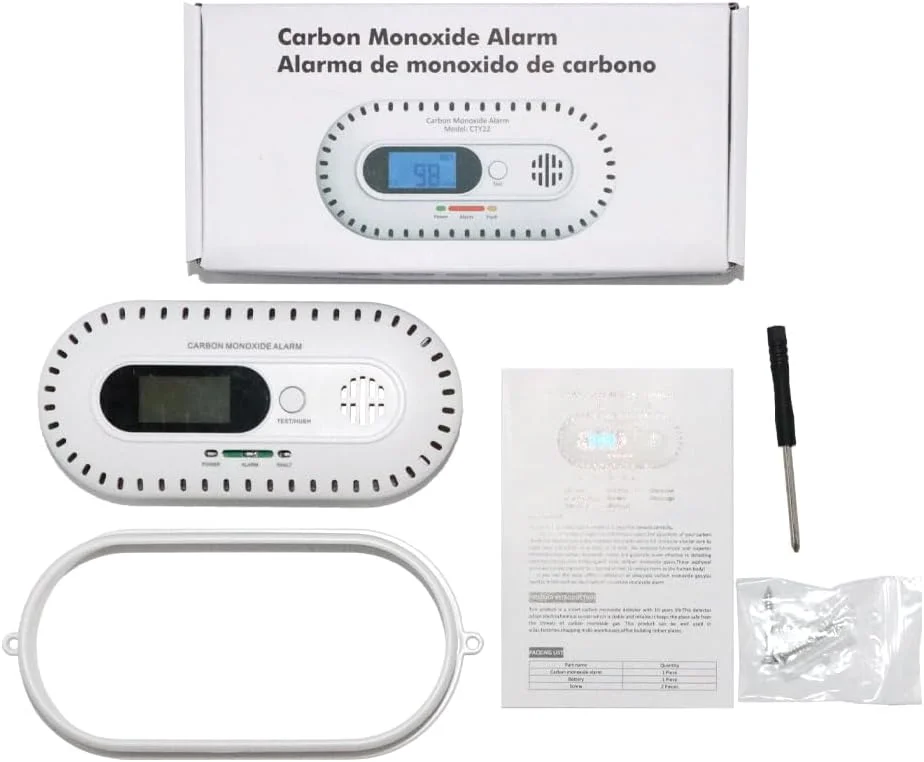 آشکارساز مونوکسید کربن، آلارم CO با صفحه نمایش دیجیتال، مطابق با استاندارد EN50291 و آلارم صوتی 85 دسی بل برای خانه و محل کار (باتری شامل نمی شود) (Type3)