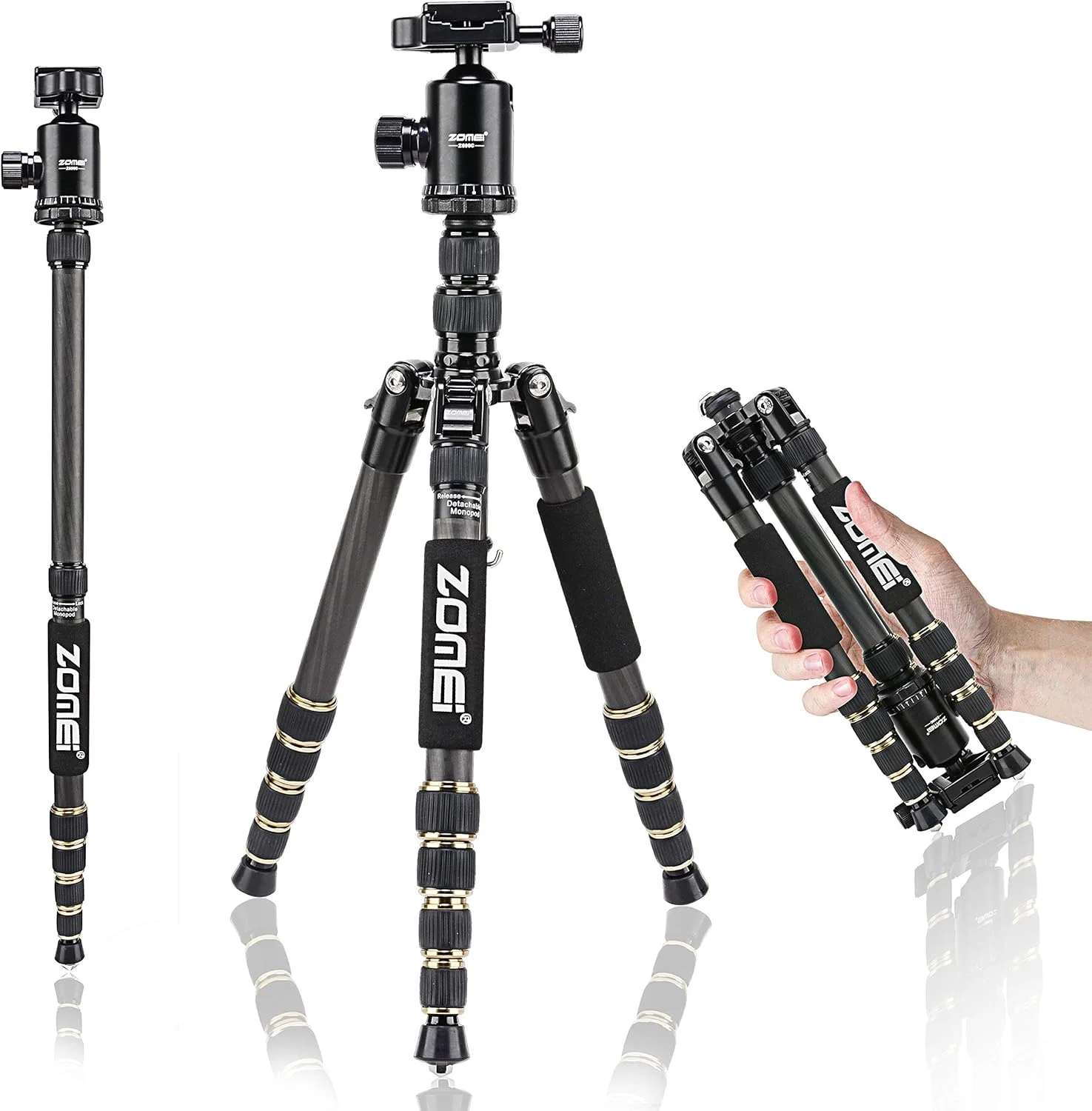سه پایه فیبر کربنی قابل حمل ZOMEI Z699C با هد توپی، مناسب برای سفر، سازگار با دوربین های Canon، Sony، Nikon، Samsung، Panasonic، Olympus، Kodak، Fuji و دوربین های فیلمبرداری