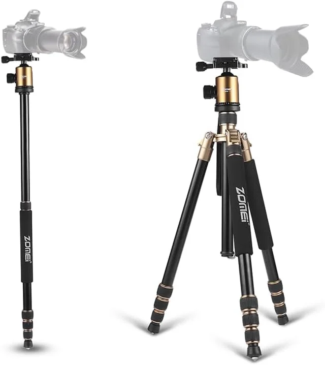 سه پایه سبک وزن دوربین DSLR مدل ZOMEi Z818 با هد توپی 360 درجه و کیف حمل برای دوربین های کانن نیکون سونی سامسونگ المپوس (طلایی)