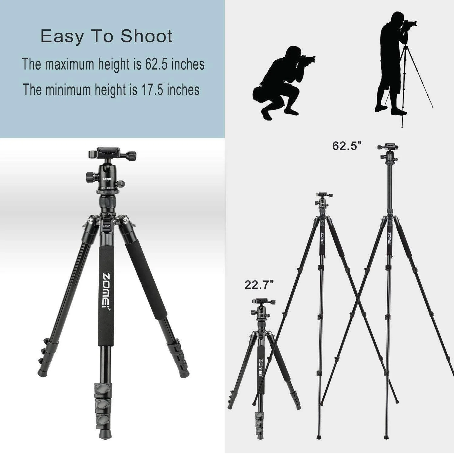 سه پایه آلومینیومی مسافرتی سبک Zomei Q555 برای دوربین های DSLR نیکون سونی کانن به همراه کیف حمل (مشکی) و هد توپی سه پایه آلومینیومی مسافرتی سبک Zomei Q555 برای دوربین های DSLR نیکون سونی کانن به همراه کیف حمل (مشکی) و هد توپی