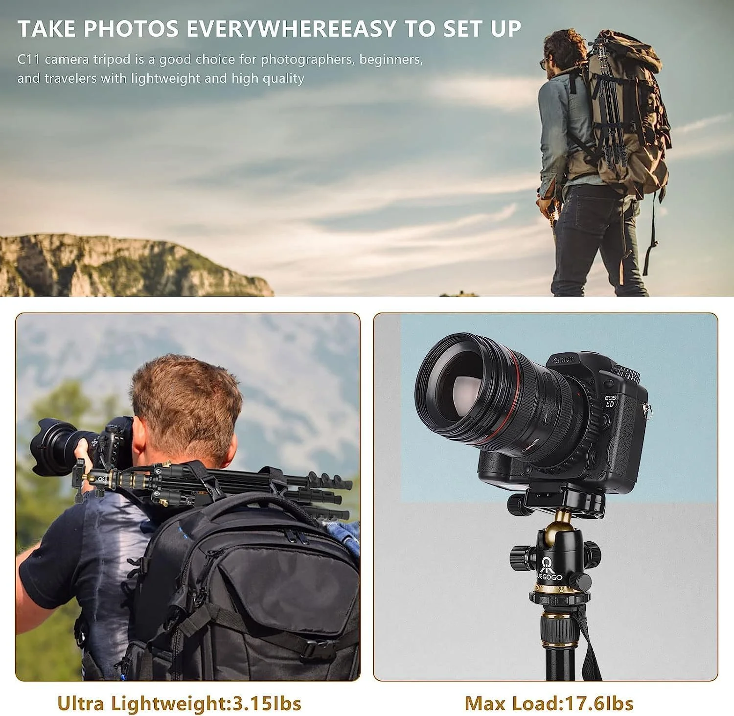 سه پایه دوربین ZoMei، سه پایه حرفه ای دوربین DSLR، قابل تبدیل به تک پایه تا 210 سانتی متر، با سر چرخان 360 درجه، کیف حمل، سه پایه قابلیت حمل 8 کیلوگرم (طلایی) سه پایه دوربین ZoMei، سه پایه حرفه ای دوربین DSLR، قابل تبدیل به تک پایه تا 210 سانتی متر، با سر چرخان 360 درجه، کیف حمل، سه پایه قابلیت حمل 8 کیلوگرم (طلایی)