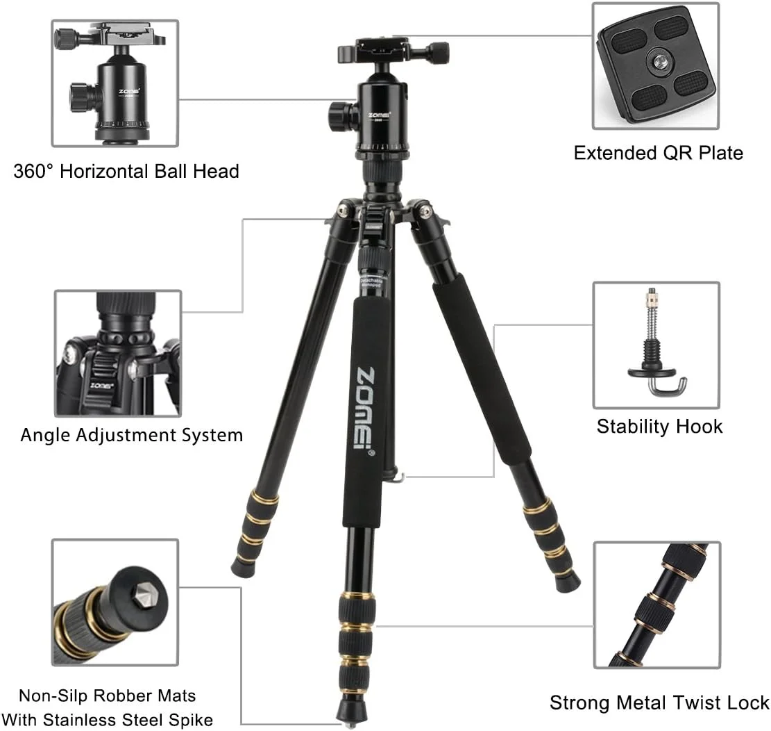 سه پایه مونوپاد حرفه ای دوربین DSLR مدل Zomei Z668 با هد سیال، کیف حمل، سبک و جمع و جور برای دوربین های دیجیتال و DSLR کانن نیکون سونی الیمپوس پاناسونیک و غیره سه پایه مونوپاد حرفه ای دوربین DSLR مدل Zomei Z668 با هد سیال، کیف حمل، سبک و جمع و جور برای دوربین های دیجیتال و DSLR کانن نیکون سونی الیمپوس پاناسونیک و غیره