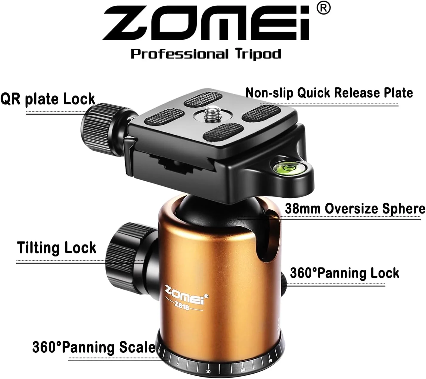 سه پایه سبک وزن دوربین DSLR مدل ZOMEi Z818 با هد توپی 360 درجه و کیف حمل برای دوربین های کانن نیکون سونی سامسونگ المپوس (طلایی) سه پایه سبک وزن دوربین DSLR مدل ZOMEi Z818 با هد توپی 360 درجه و کیف حمل برای دوربین های کانن نیکون سونی سامسونگ المپوس (طلایی)