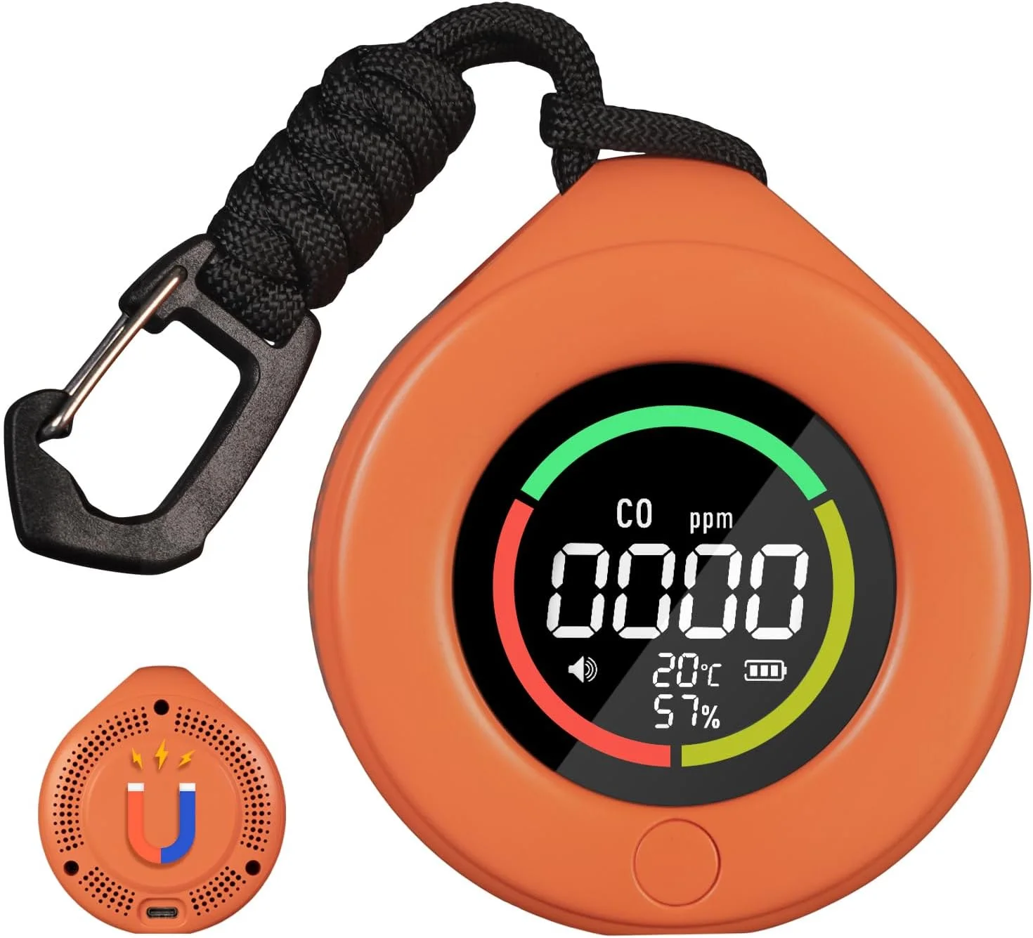 دستگاه تشخیص مونوکسید کربن MOES CO، آلارم مونوکسید کربن کوچک قابل حمل با صفحه نمایش LCD، 3 در 1 اندازه گیری مونوکسید کربن، دما و رطوبت هوا، برای خانه، کمپر، ماشین، اتاق های گاز، قایق ها، RV (نارنجی)