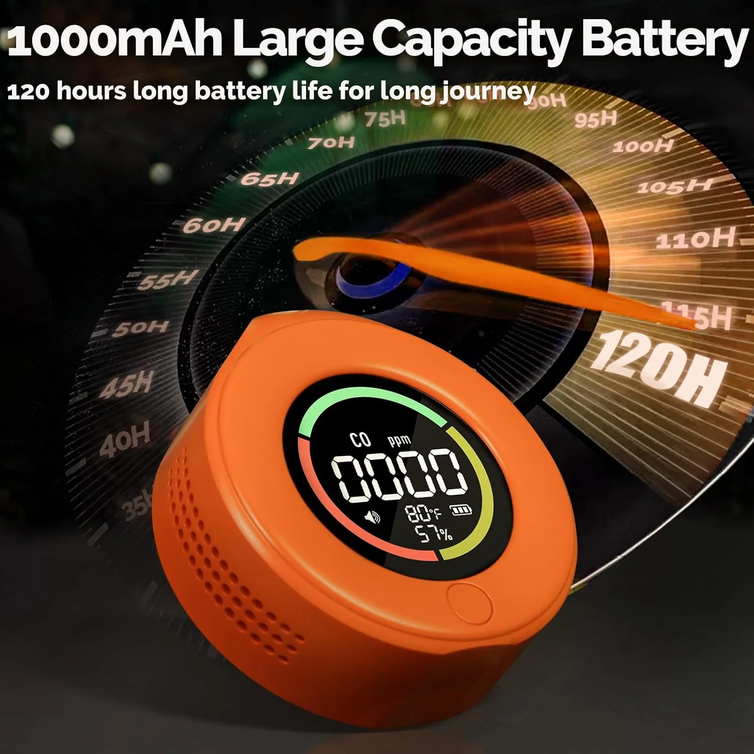 دستگاه تشخیص مونوکسید کربن MOES CO، آلارم مونوکسید کربن کوچک قابل حمل با صفحه نمایش LCD، 3 در 1 اندازه گیری مونوکسید کربن، دما و رطوبت هوا، برای خانه، کمپر، ماشین، اتاق های گاز، قایق ها، RV (نارنجی)