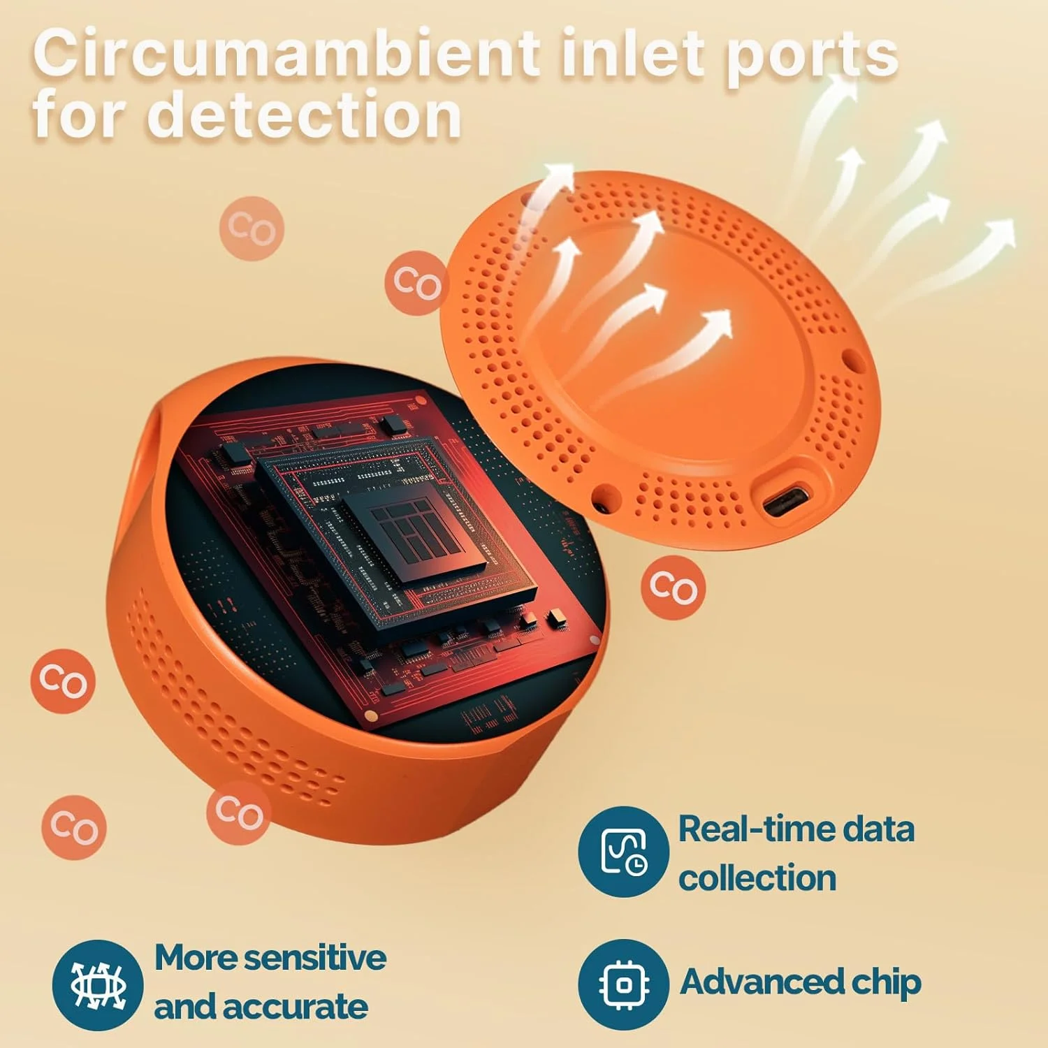 دستگاه تشخیص مونوکسید کربن MOES CO، آلارم مونوکسید کربن کوچک قابل حمل با صفحه نمایش LCD، 3 در 1 اندازه گیری مونوکسید کربن، دما و رطوبت هوا، برای خانه، کمپر، ماشین، اتاق های گاز، قایق ها، RV (نارنجی)