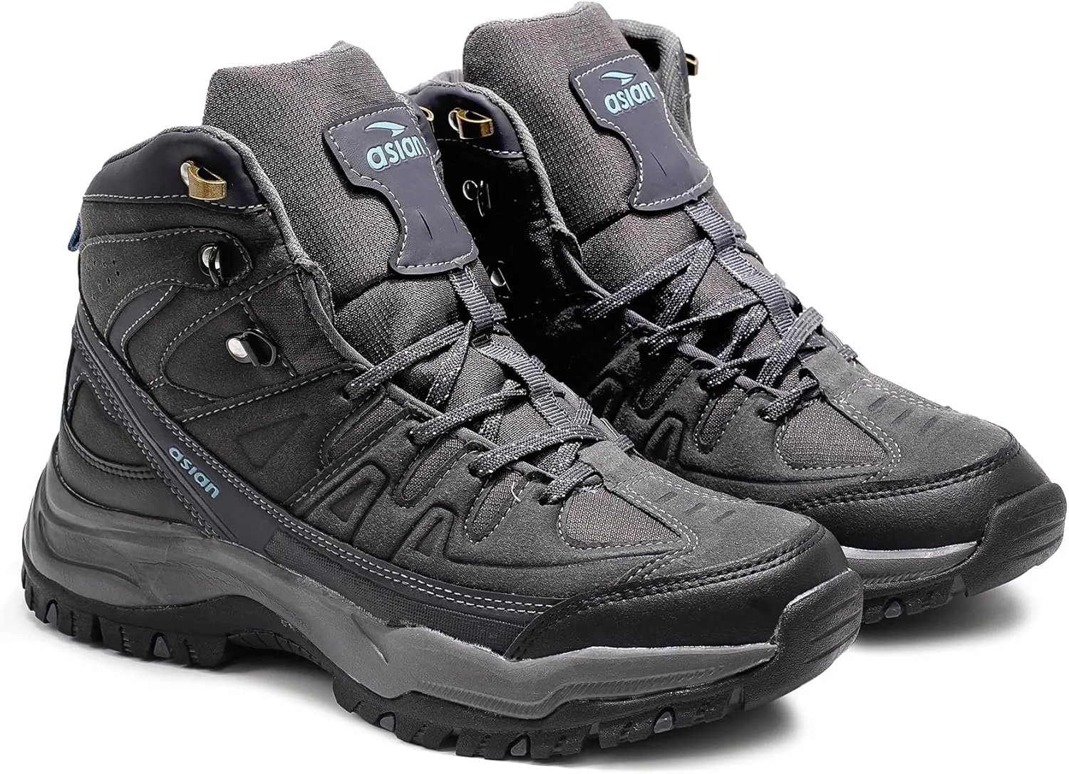 کفش ورزشی مردانه ASIAN Everest-22 مناسب ترکینگ، هایکینگ و پیاده روی، ساق بلند، زیره لاستیکی و کفی مموری فوم، بند دار - طوسی تیره
